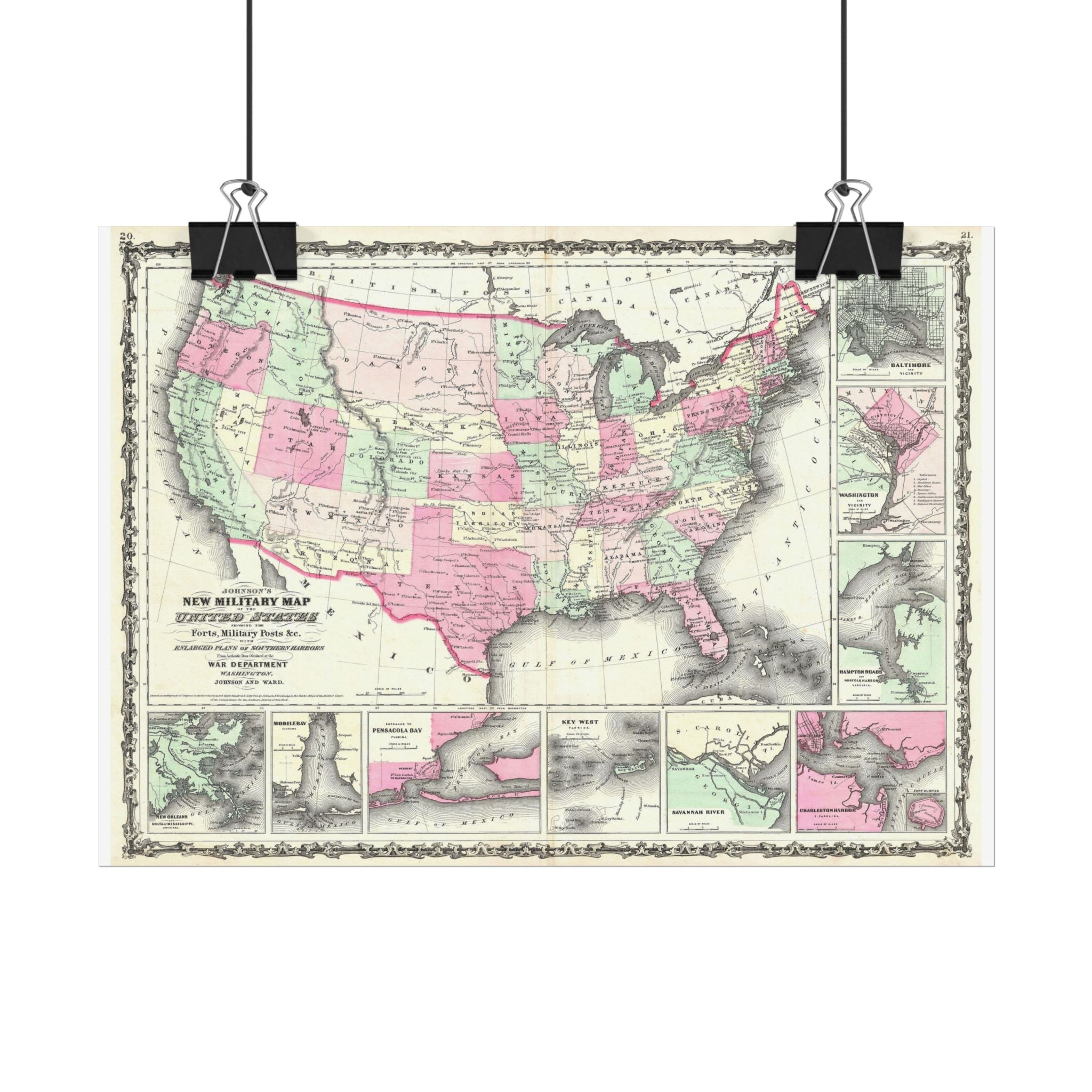United States of America Historic Military Map (c. 1863) Rolled Poster | Vintage Map Wall Art