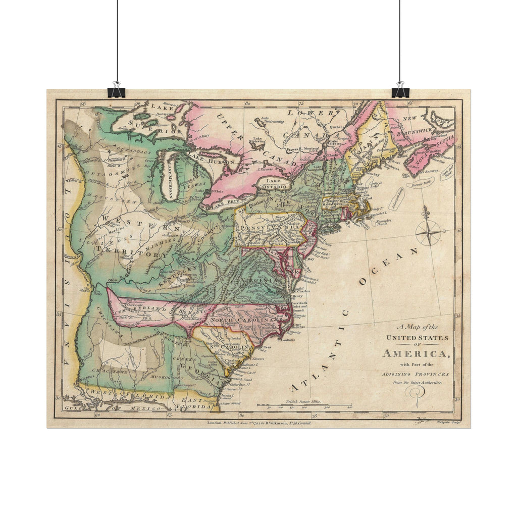 United States of America Historic Map (c. 1794) Rolled Poster | Vintage Map Wall Art