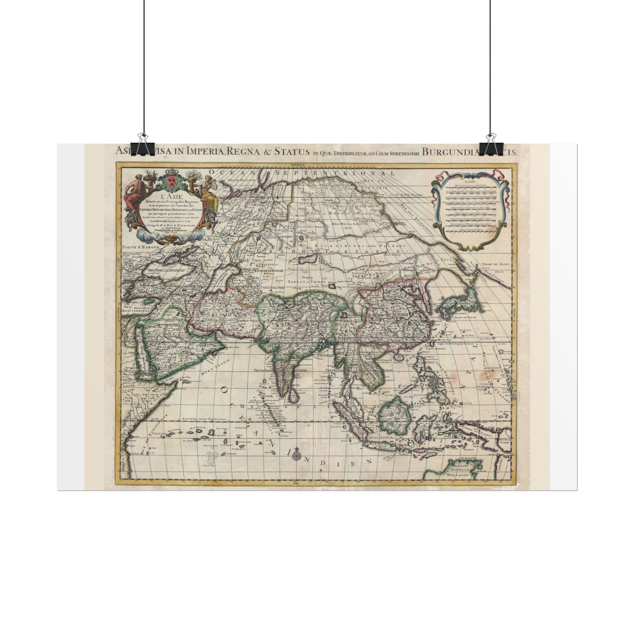 Asia and Grande Tartarie Historic World Map (c. 1730) Rolled Poster | Antique State Map Wall Art