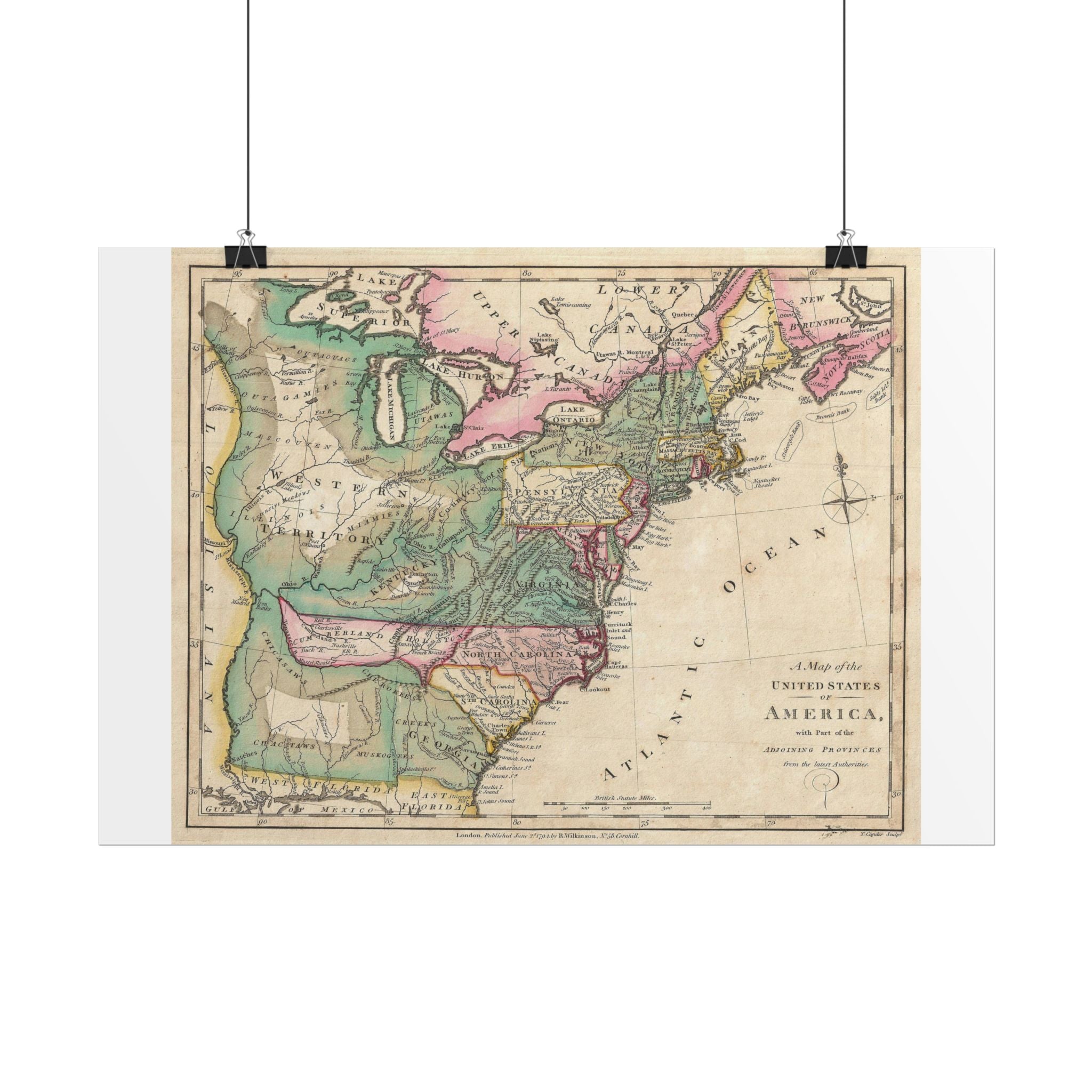 United States of America Historic Map (c. 1794) Rolled Poster | Vintage Map Wall Art
