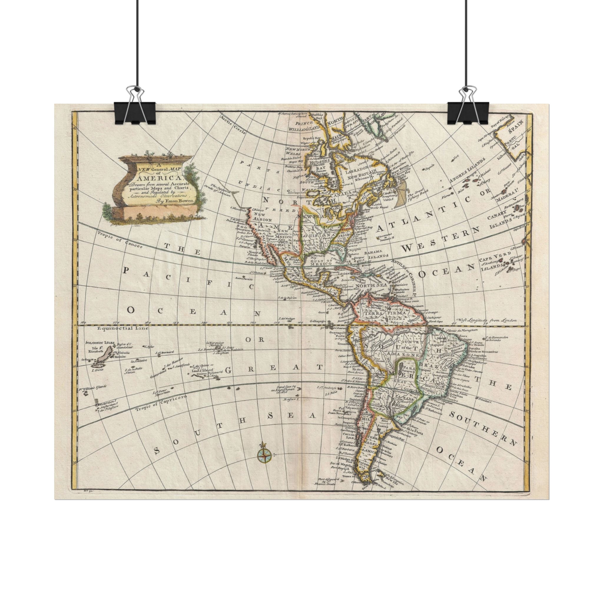 North America & South America Historic World Map (c. 1747) Rolled Poster | Vintage Map Wall Art