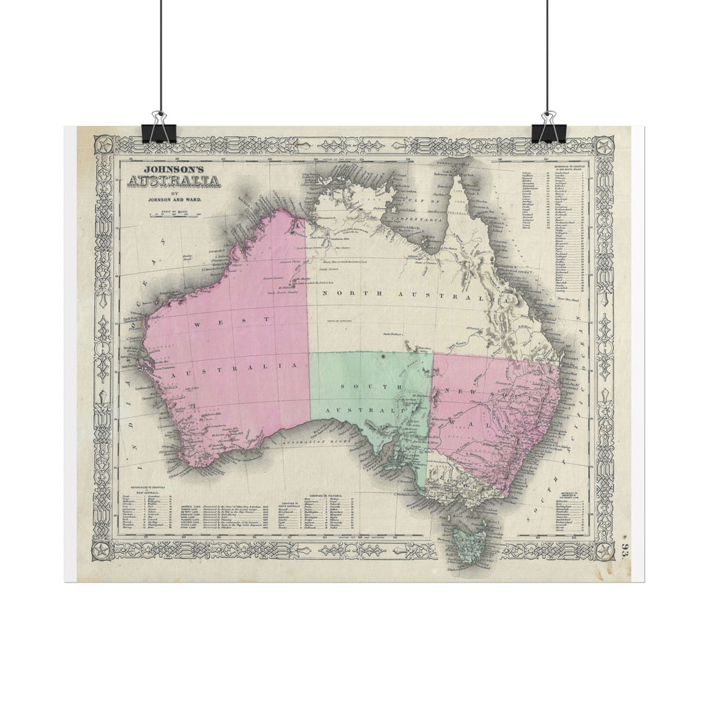 Australia Historic Map (c. 1863) Rolled Poster | Vintage Map Wall Art