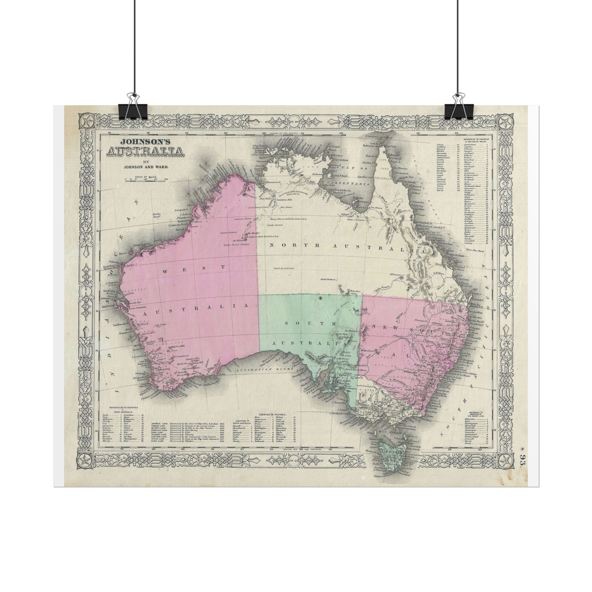 Australia Historic Map (c. 1863) Rolled Poster | Vintage Map Wall Art