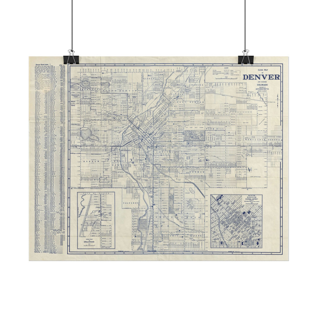 Denver, Colorado Historic Map (c. 1947) Rolled Poster | Antique City Map Wall Art