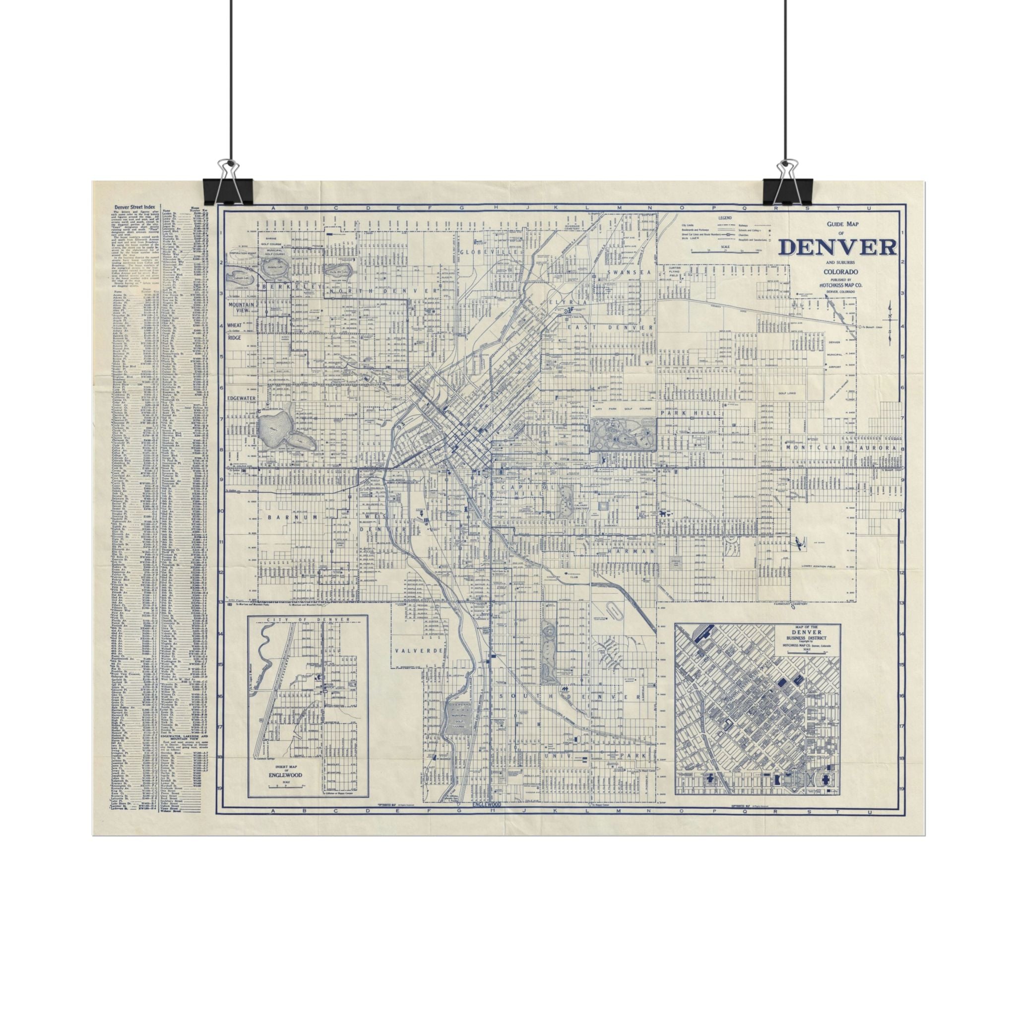 Denver, Colorado Historic Map (c. 1947) Rolled Poster | Antique City Map Wall Art