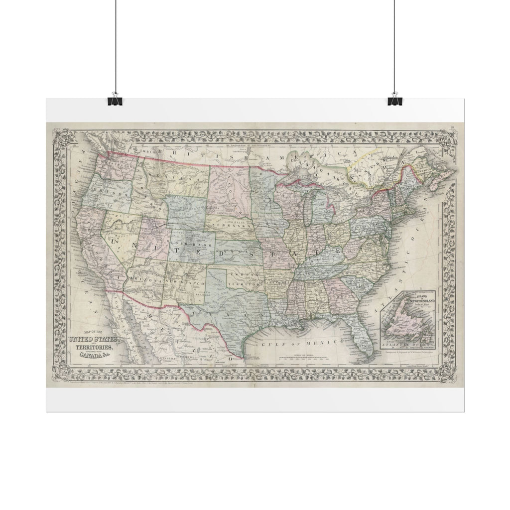 United States of America Historic Map (c. 1867) Rolled Poster | Vintage Map Wall Art