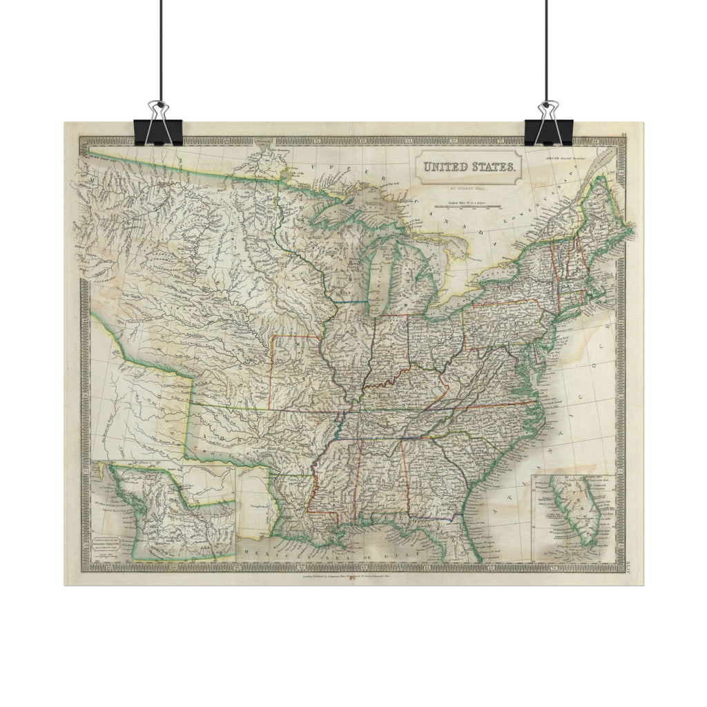 United States of America Historic Map (c. 1835) Rolled Poster | Vintage Map Wall Art