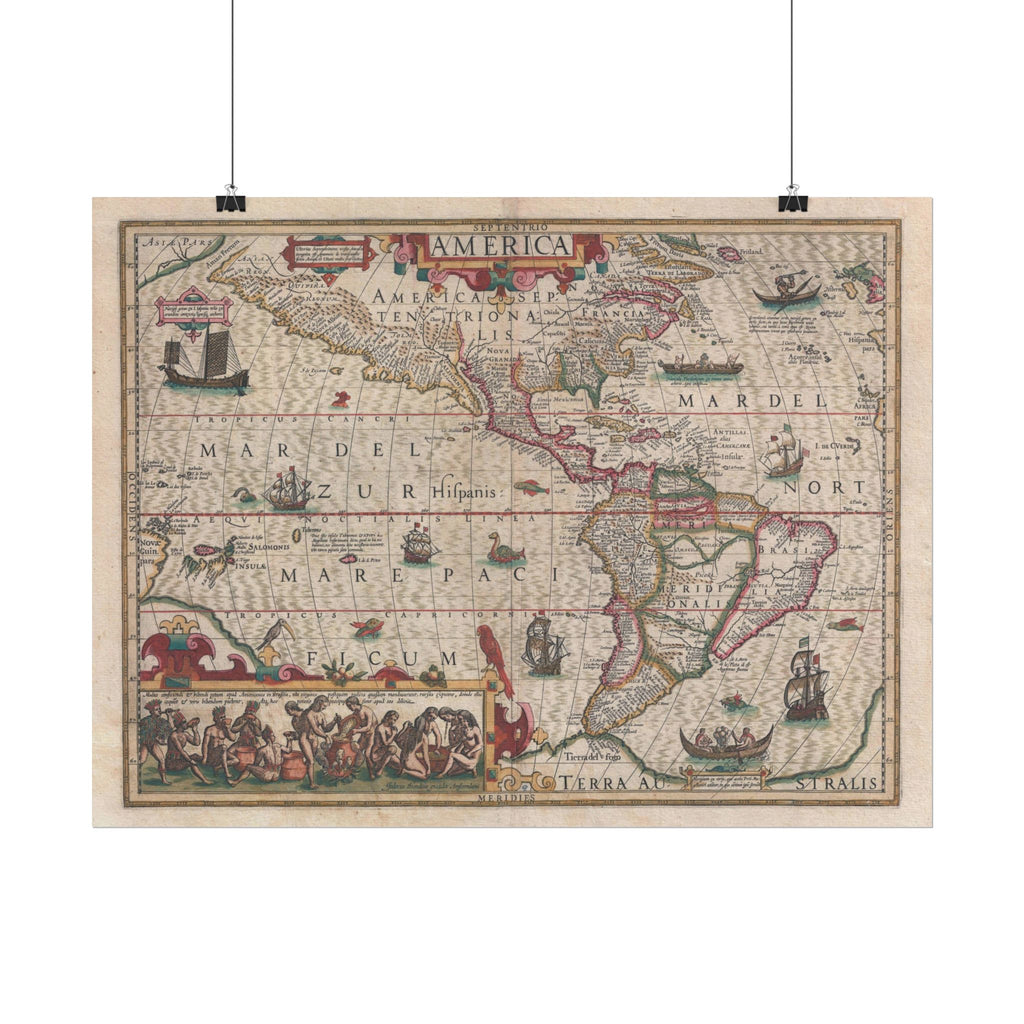 Americas Antique Map (c. 1606) Rolled Poster | Vintage Map Wall Art