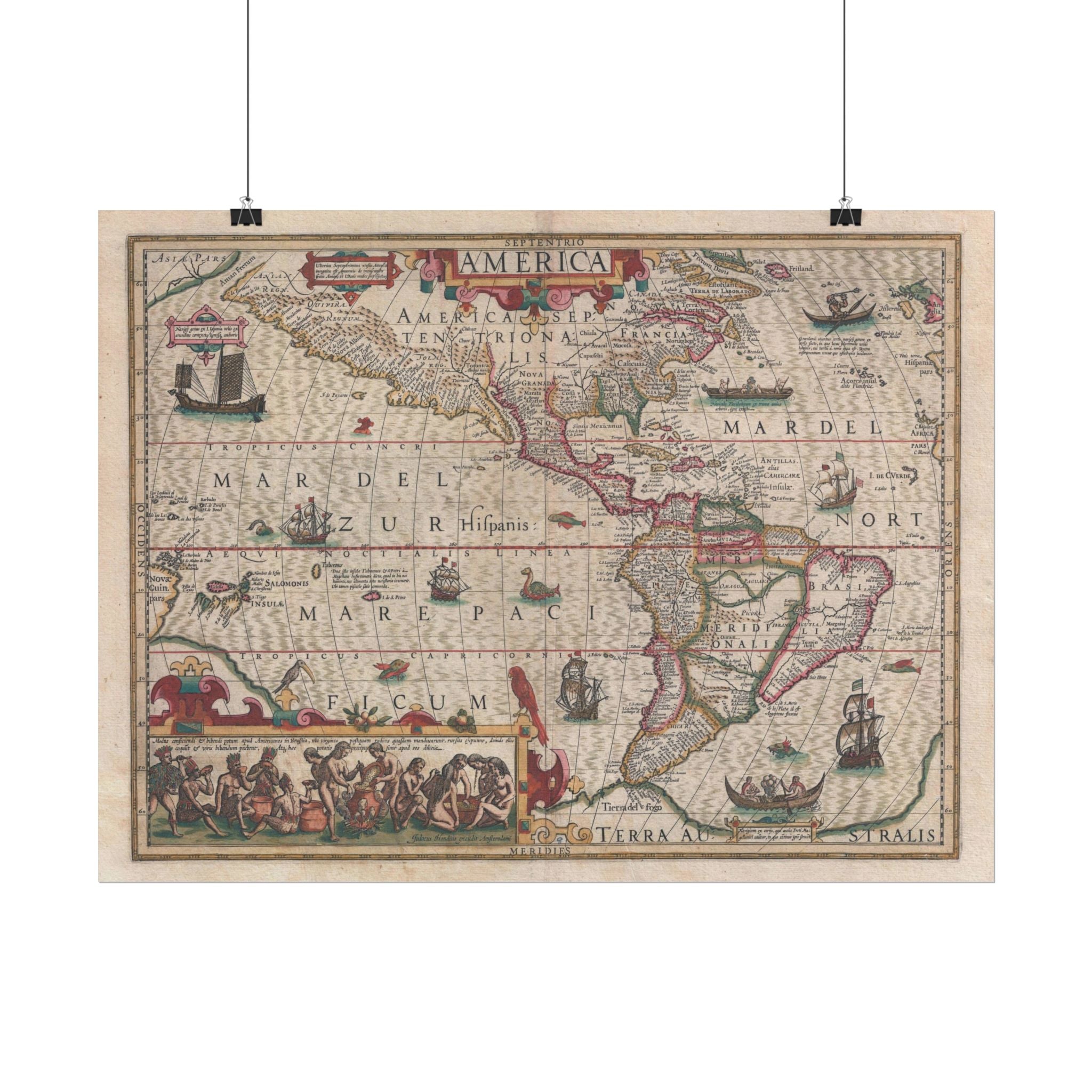 Americas Antique Map (c. 1606) Rolled Poster | Vintage Map Wall Art