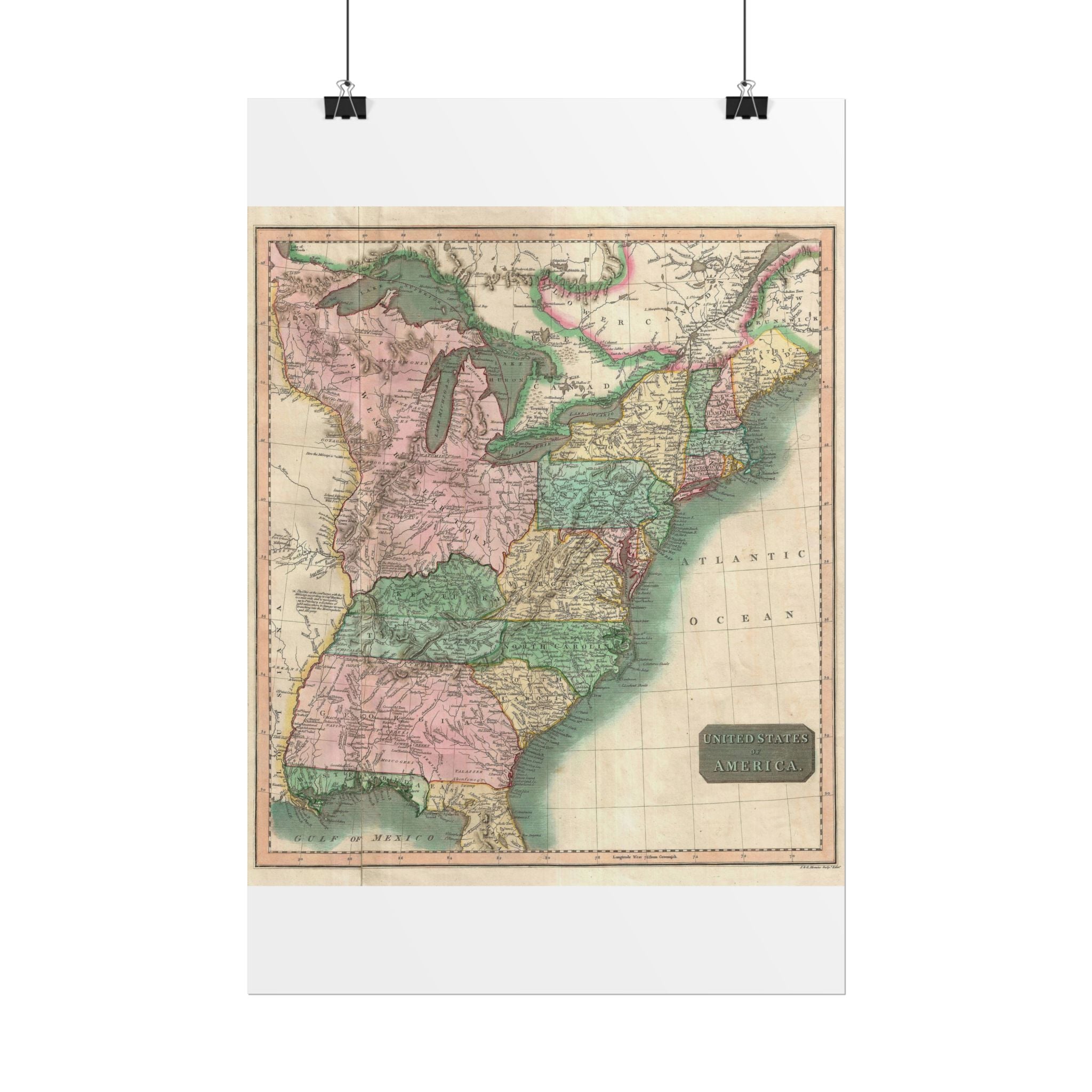 United States of America Historic Map (c. 1814) Rolled Poster | Vintage Map Wall Art