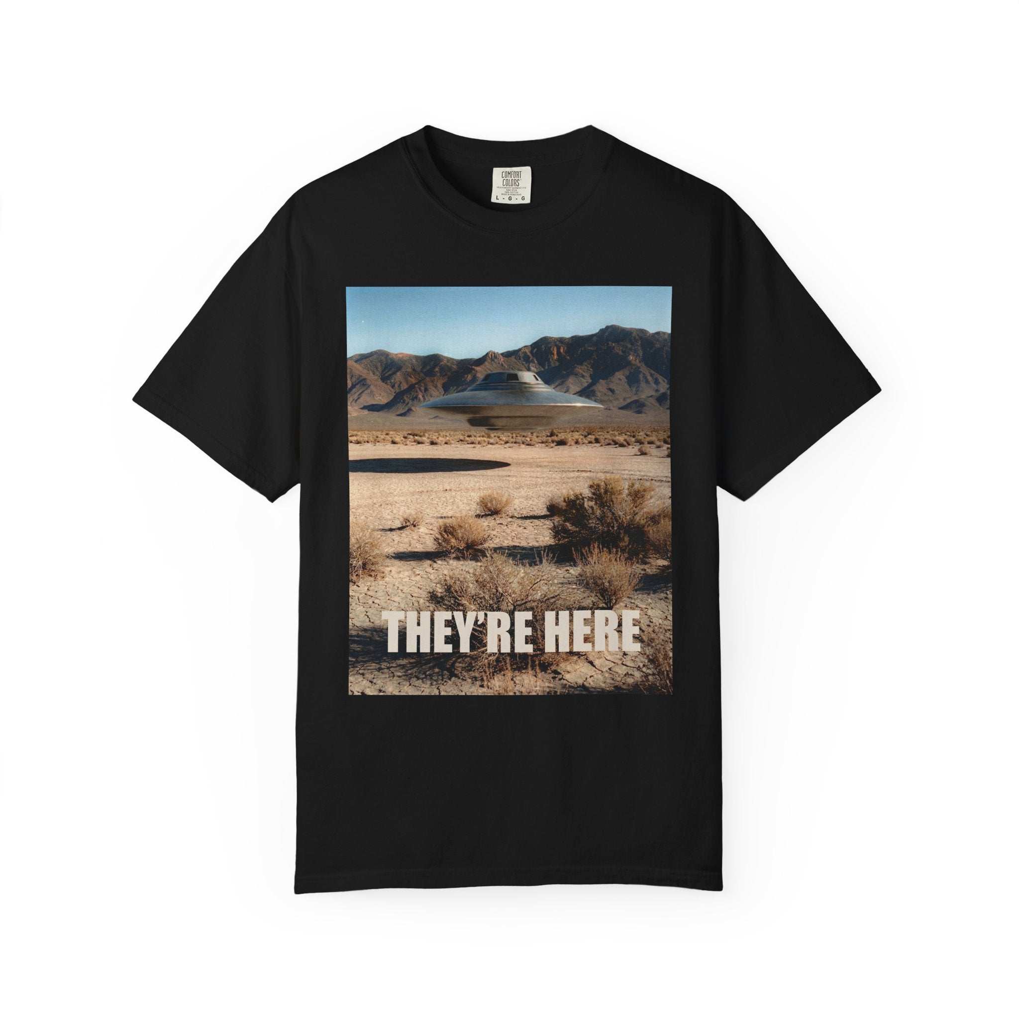 They’re Here S4 Poster UFO Typography T-shirt | Area 51 UAP Tee