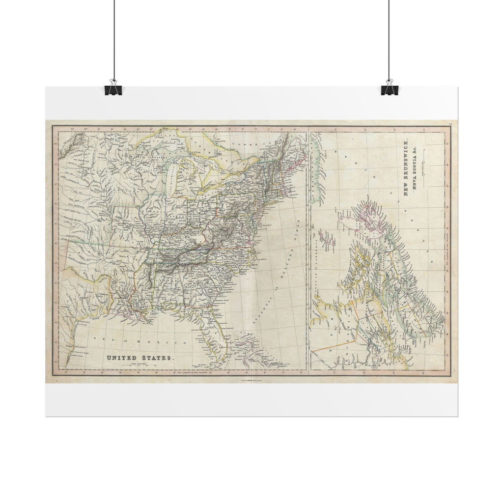 United States of America Historic Map (c. 1830) Rolled Poster | Vintage Map Wall Art