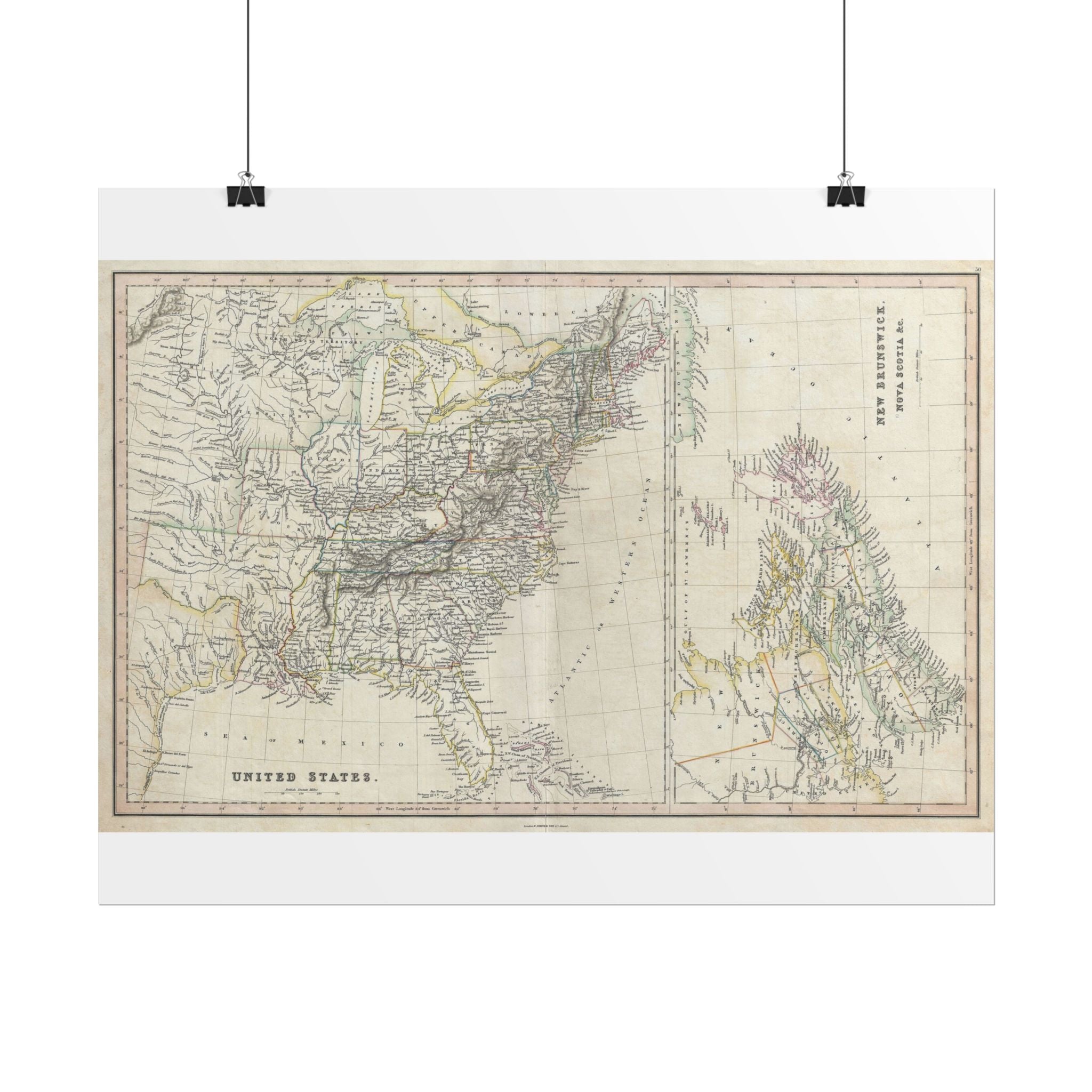 United States of America Historic Map (c. 1830) Rolled Poster | Vintage Map Wall Art