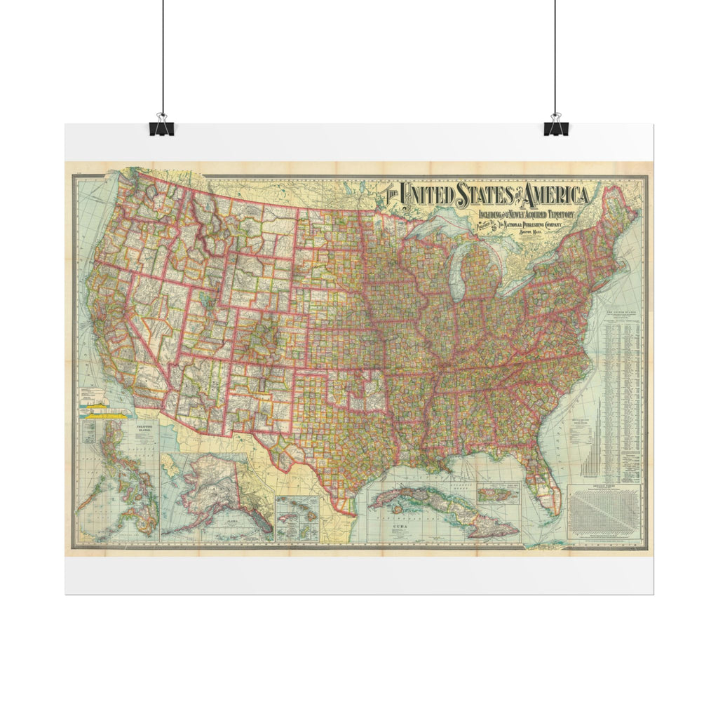 United States of America Historic Map (c. 1902) Rolled Poster | Vintage Map Wall Art