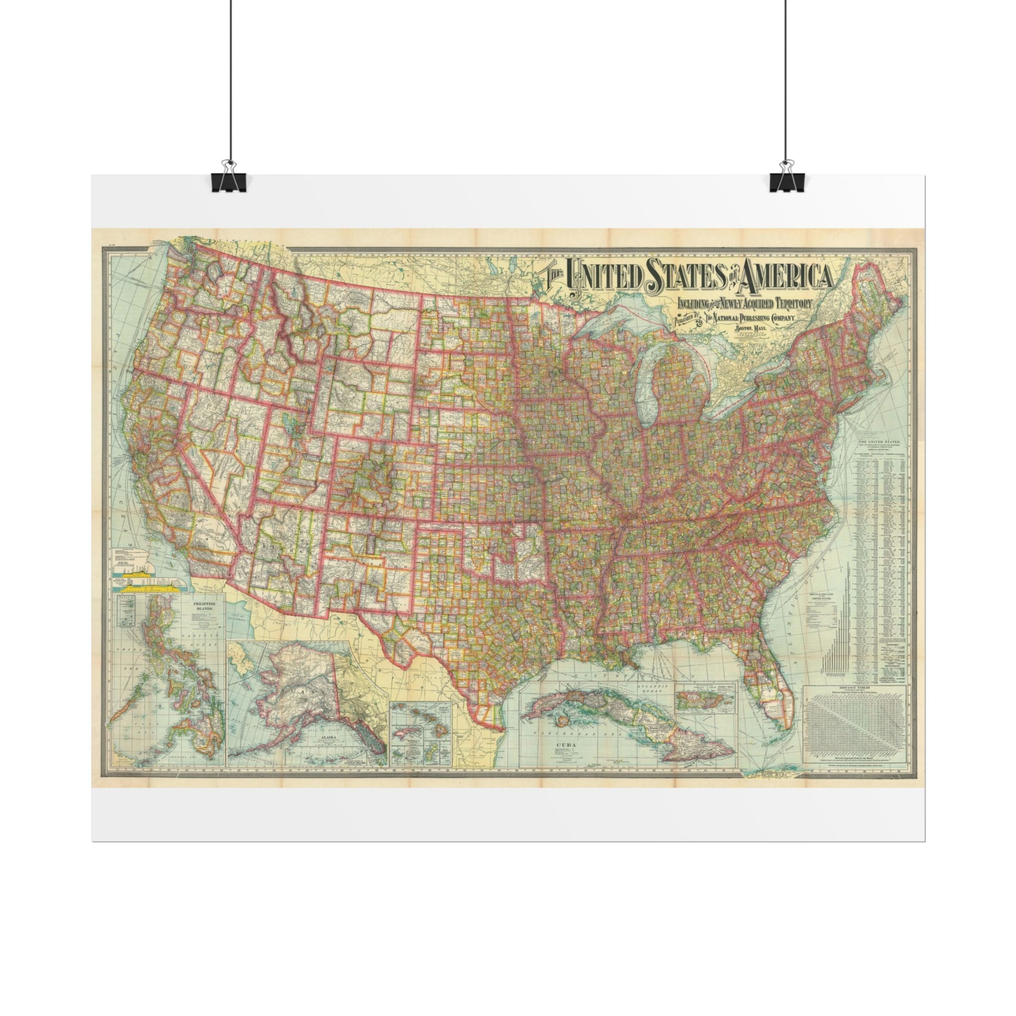 United States of America Historic Map (c. 1902) Rolled Poster | Vintage Map Wall Art