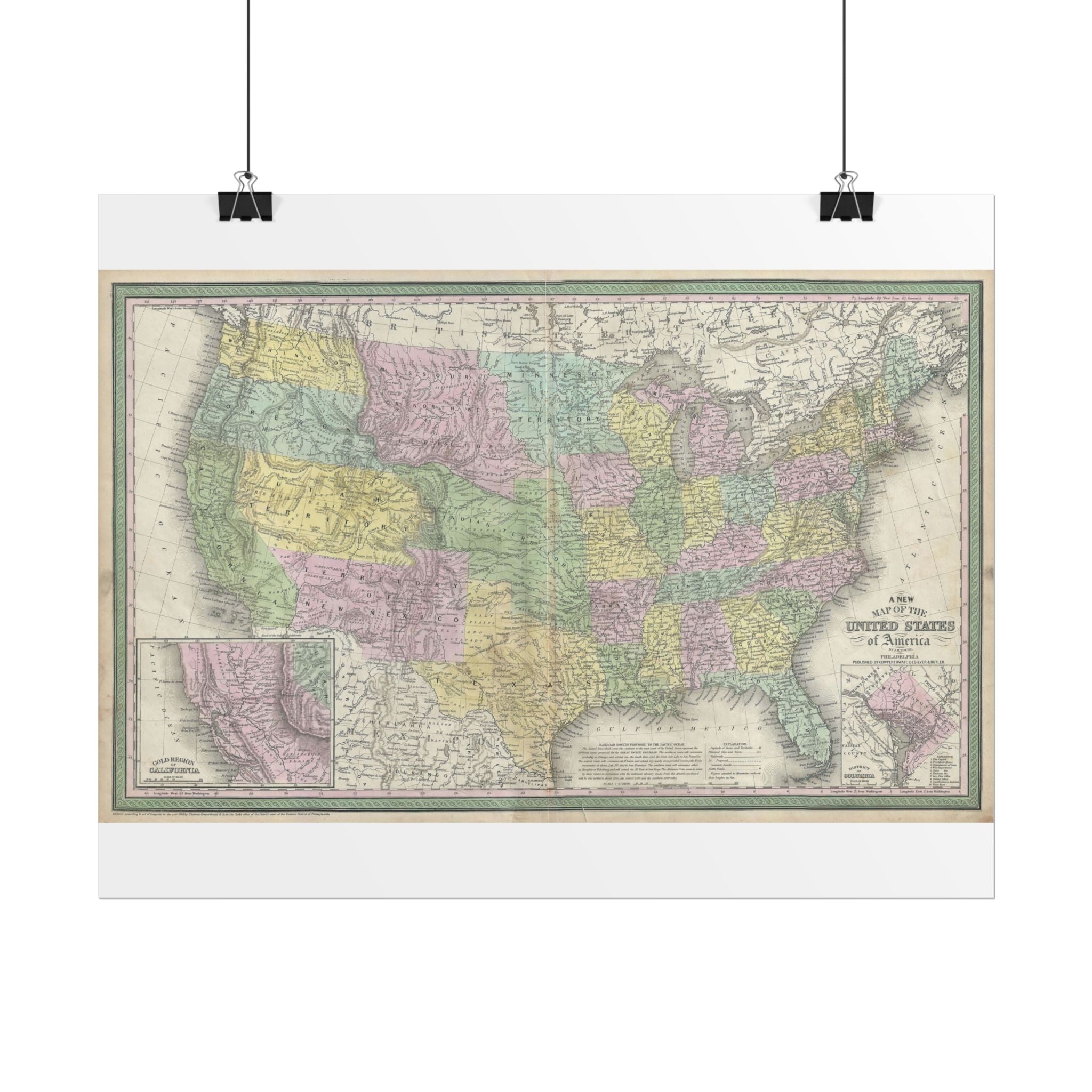 United States of America Historic Map (c. 1854) Rolled Poster | Vintage Map Wall Art