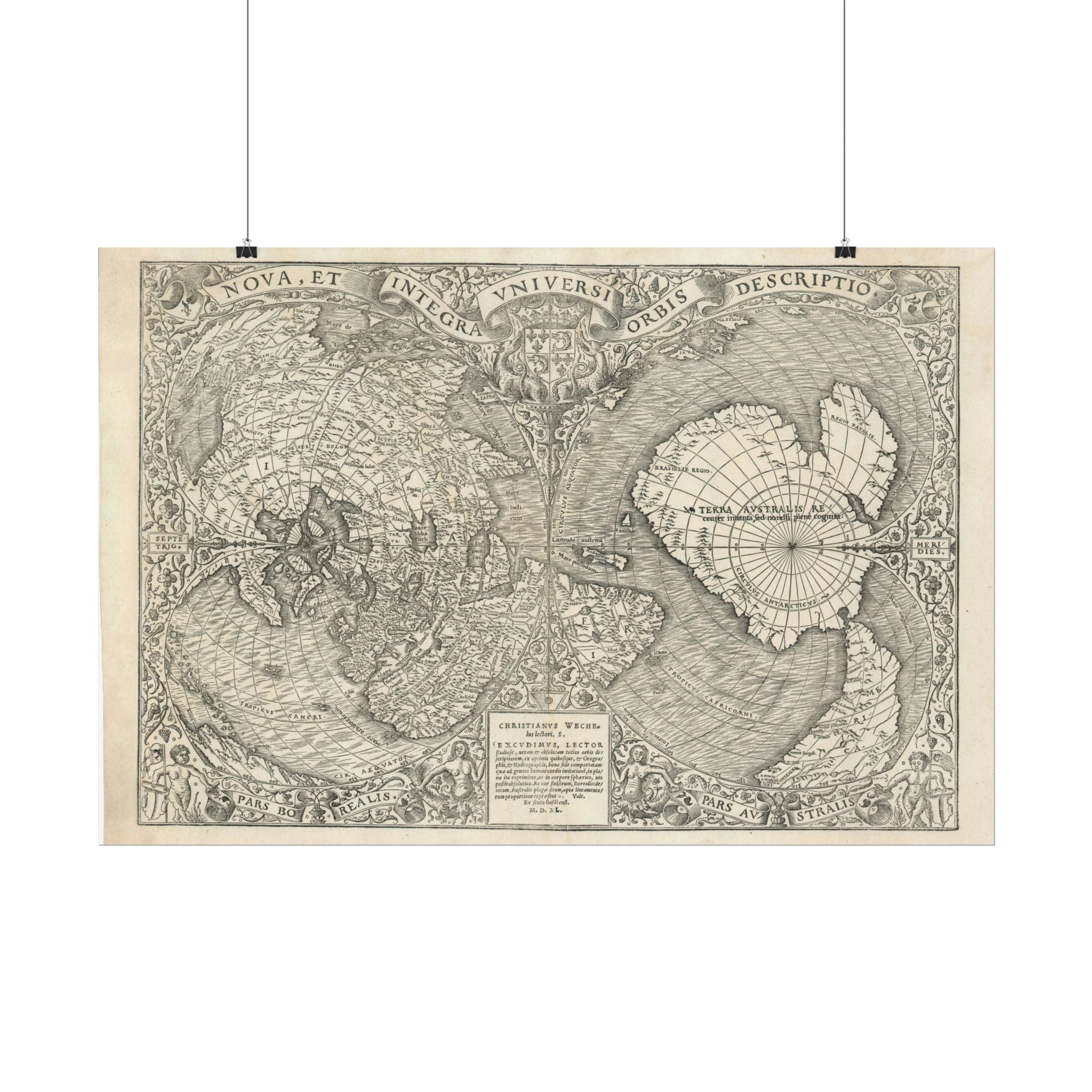 World Atlas Historic Map (c. 1540) Rolled Poster | Vintage Map Wall Art