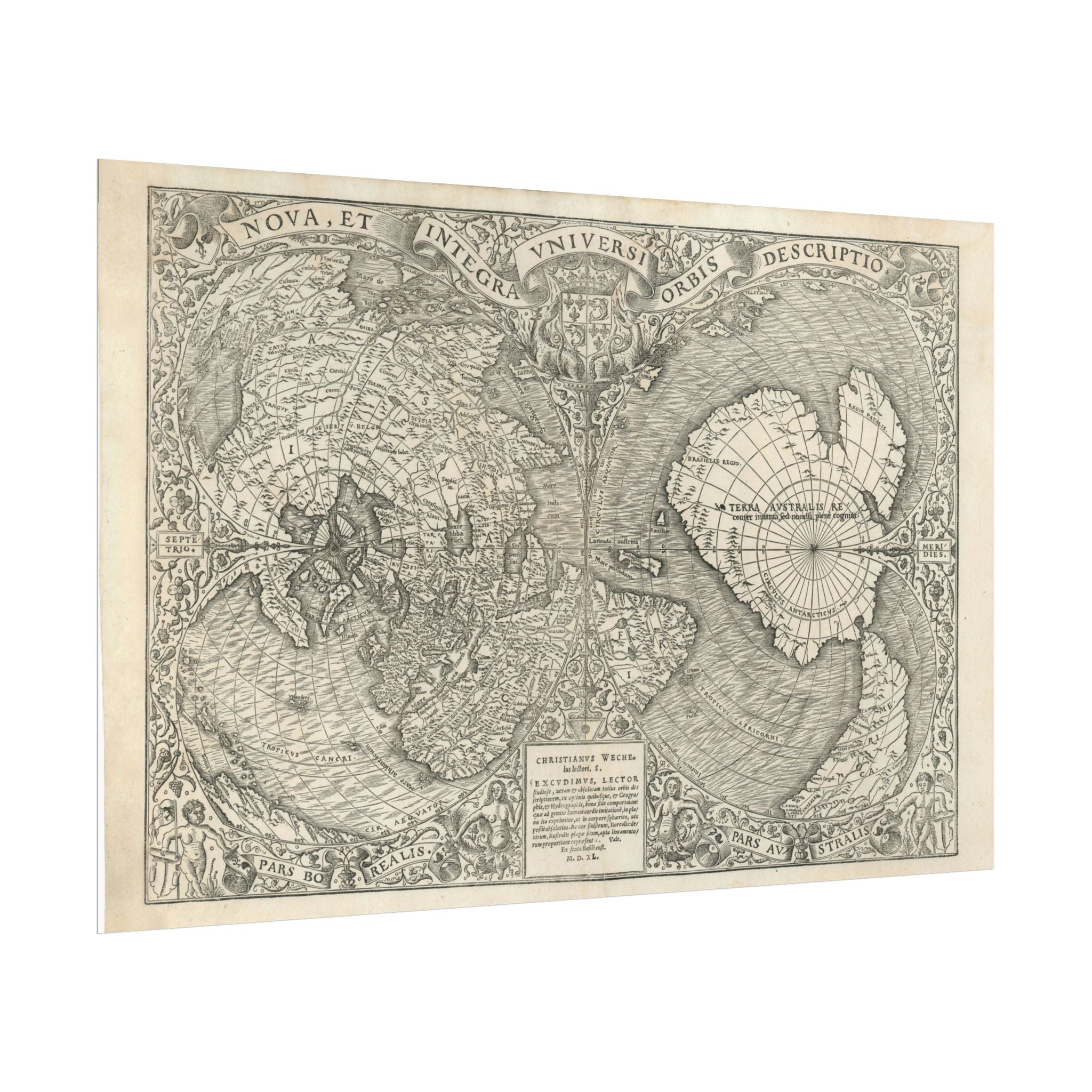 World Atlas Historic Map (c. 1540) Rolled Poster | Vintage Map Wall Art