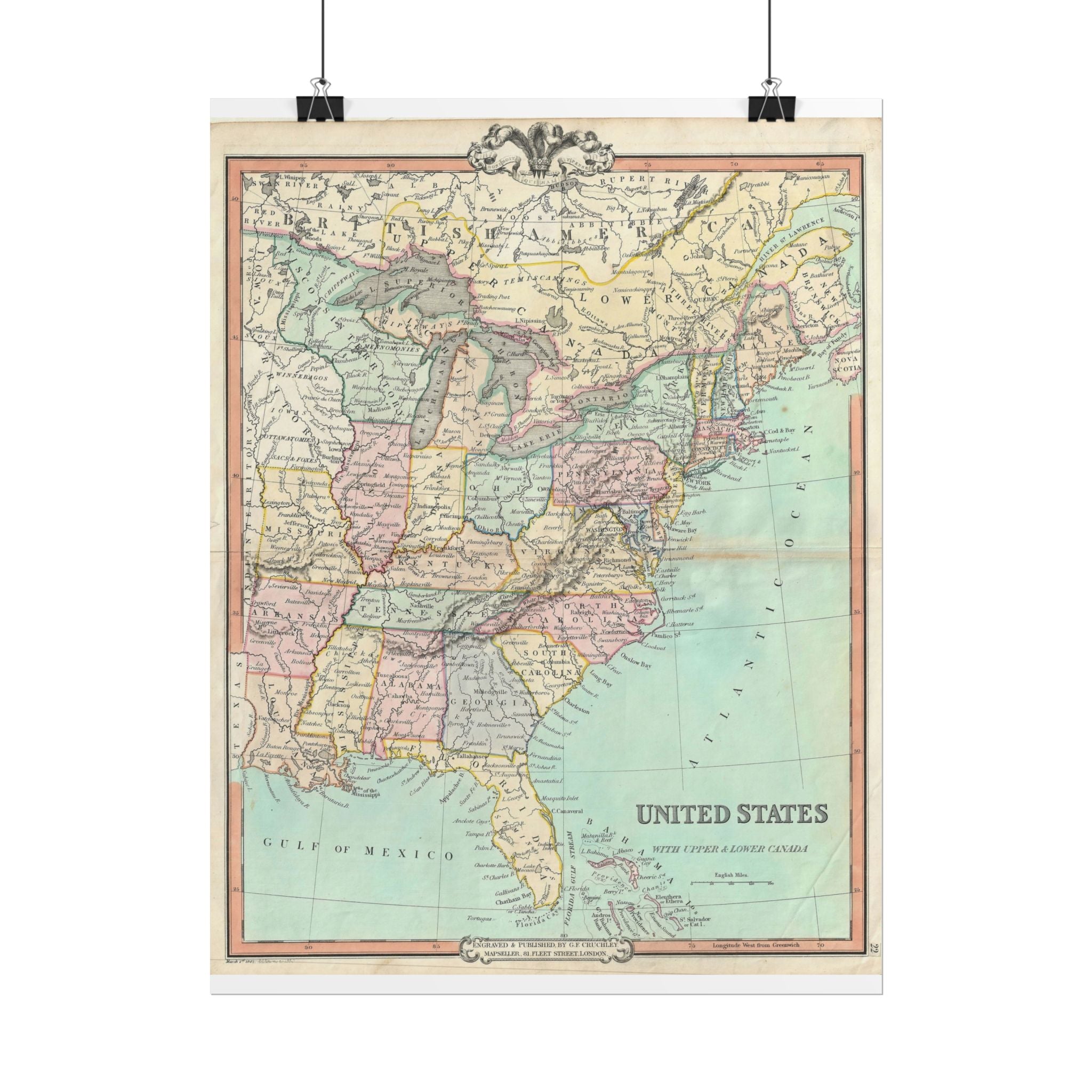 United States of America Historic Map (c. 1850) Rolled Poster | Vintage Map Wall Art