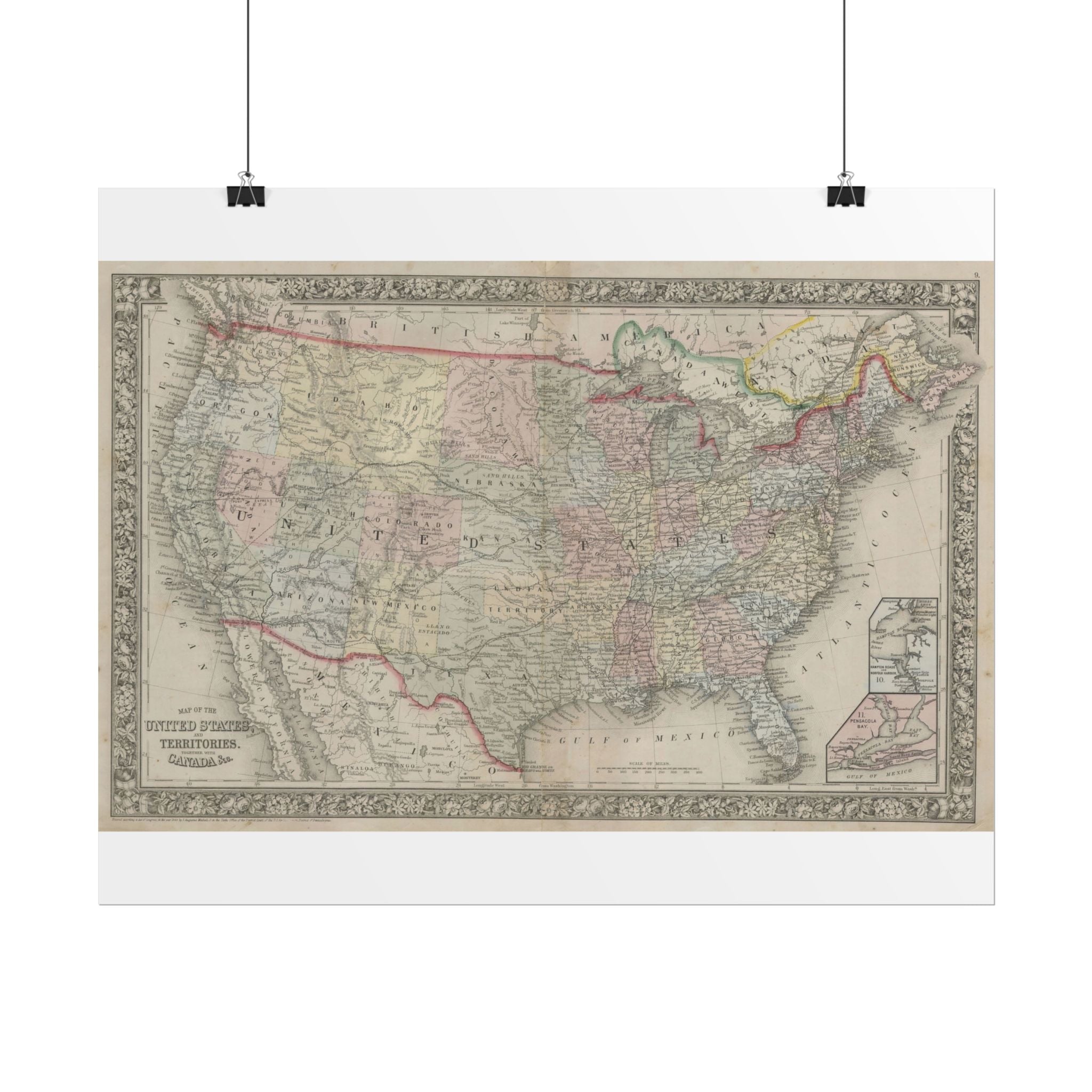 United States of America Historic Map (c. 1864) Rolled Poster | Vintage Map Wall Art