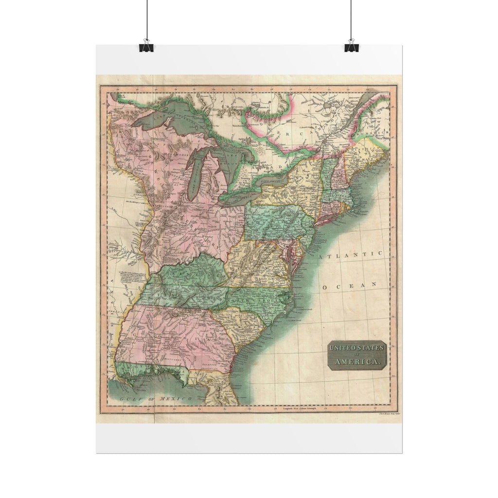 United States of America Historic Map (c. 1814) Rolled Poster | Vintage Map Wall Art