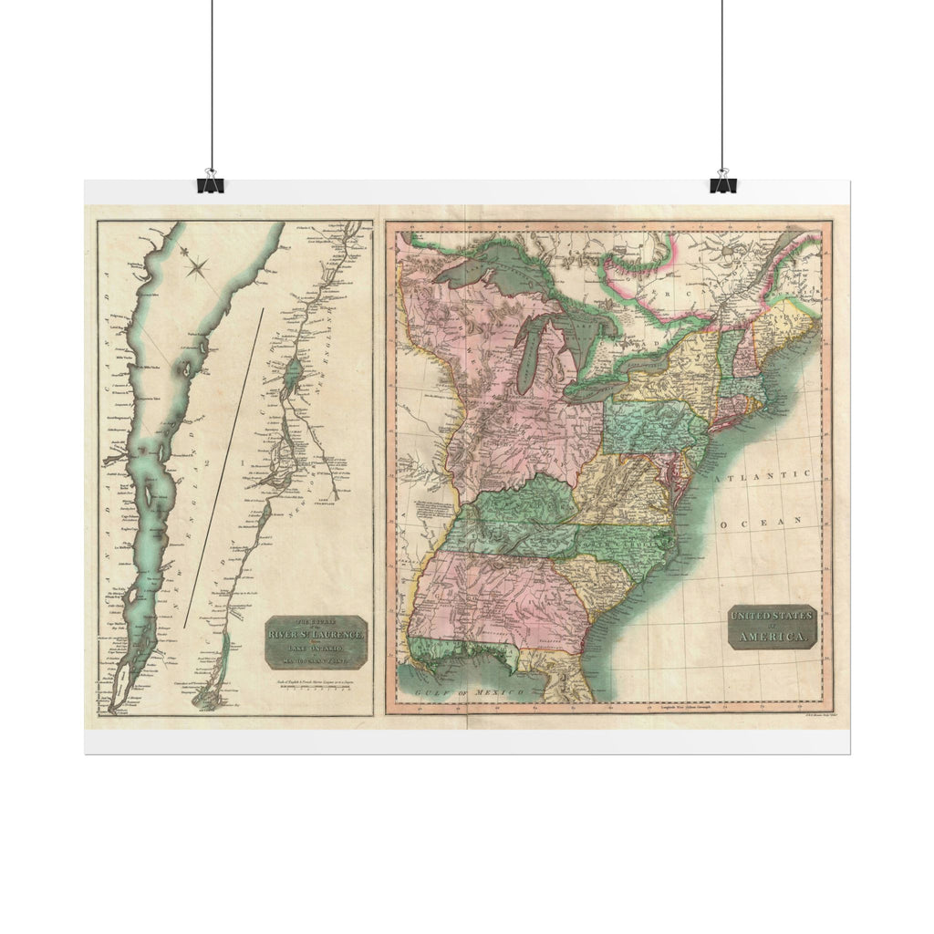 United States of America Historic Map (c. 1814) Rolled Poster | Vintage Map Wall Art