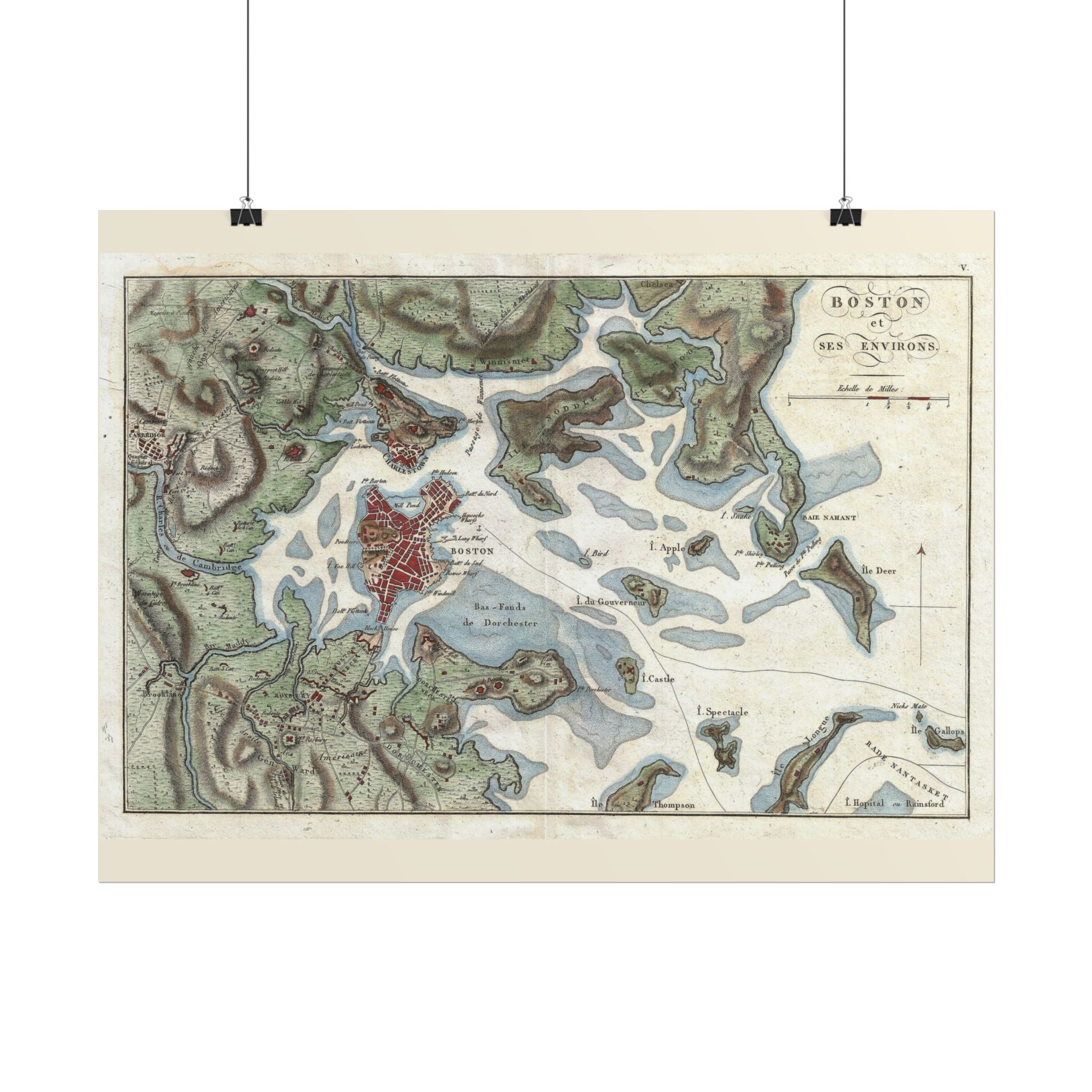 Boston, Massachusetts (c. 1807) Historic City Map Rolled Poster | Antique Map Wall Art