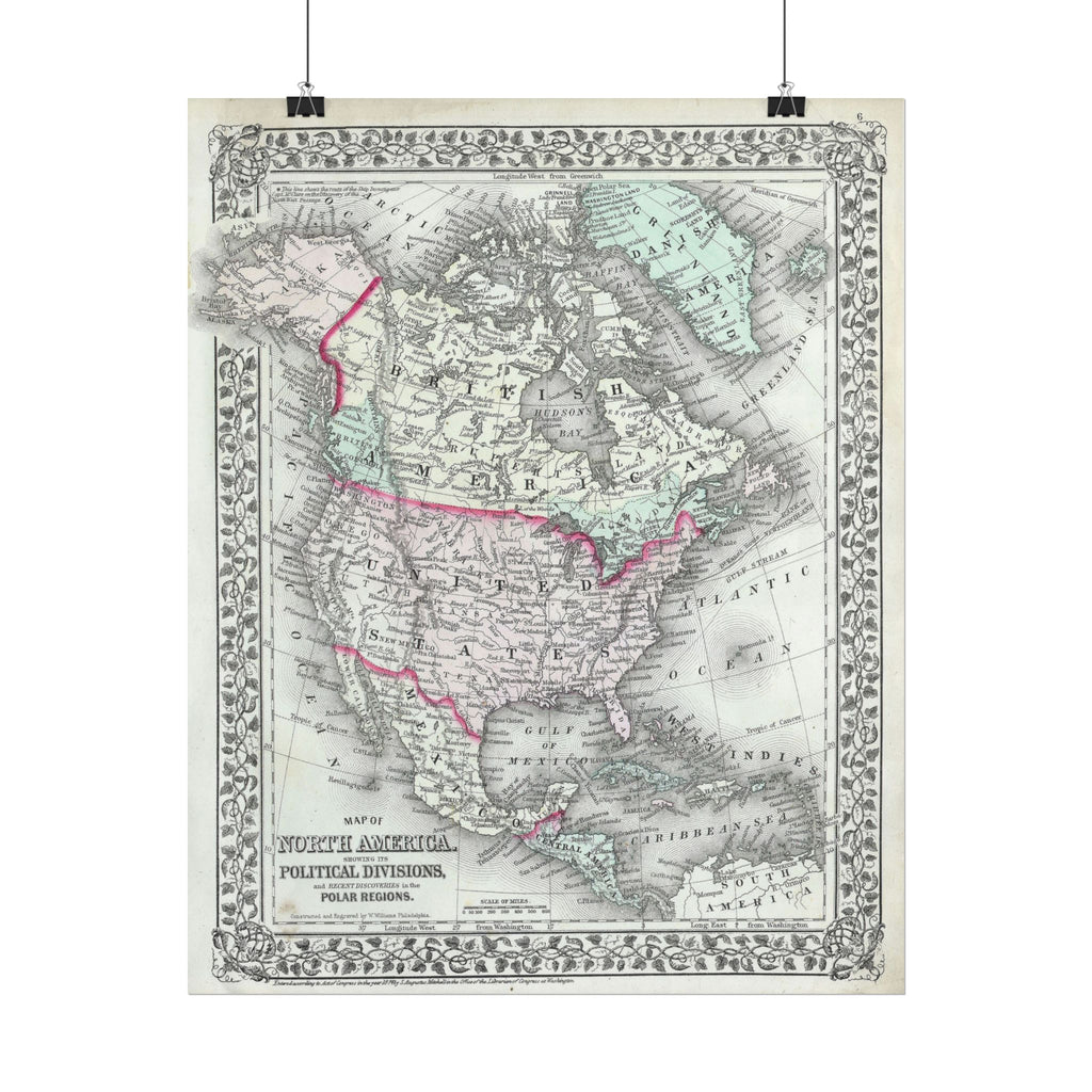 North America Antique Map (c. 1874) Rolled Poster | Vintage Map Wall Art