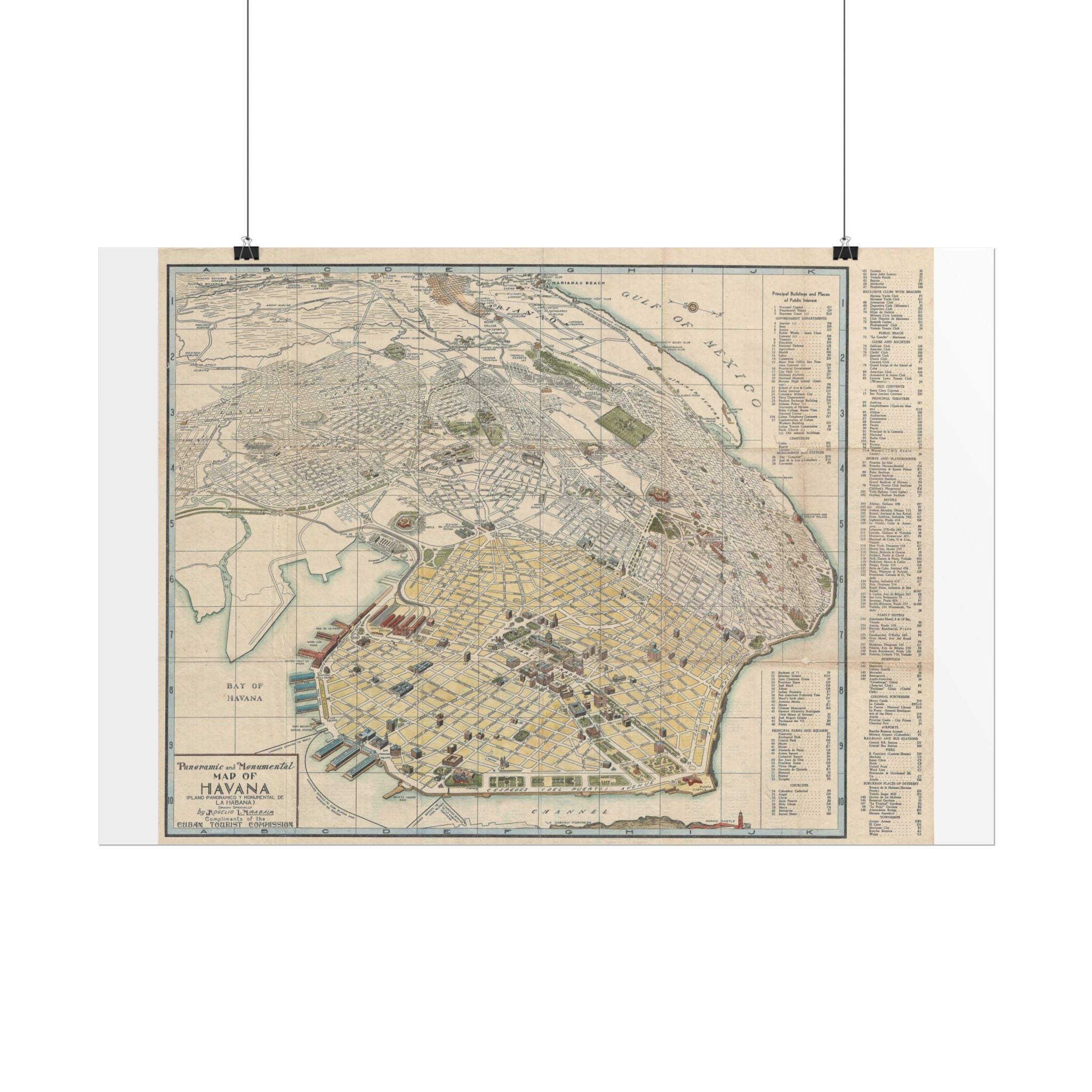 Havana, Cuba Historic City Map (c. 1950) Rolled Poster | Vintage Map Wall Art