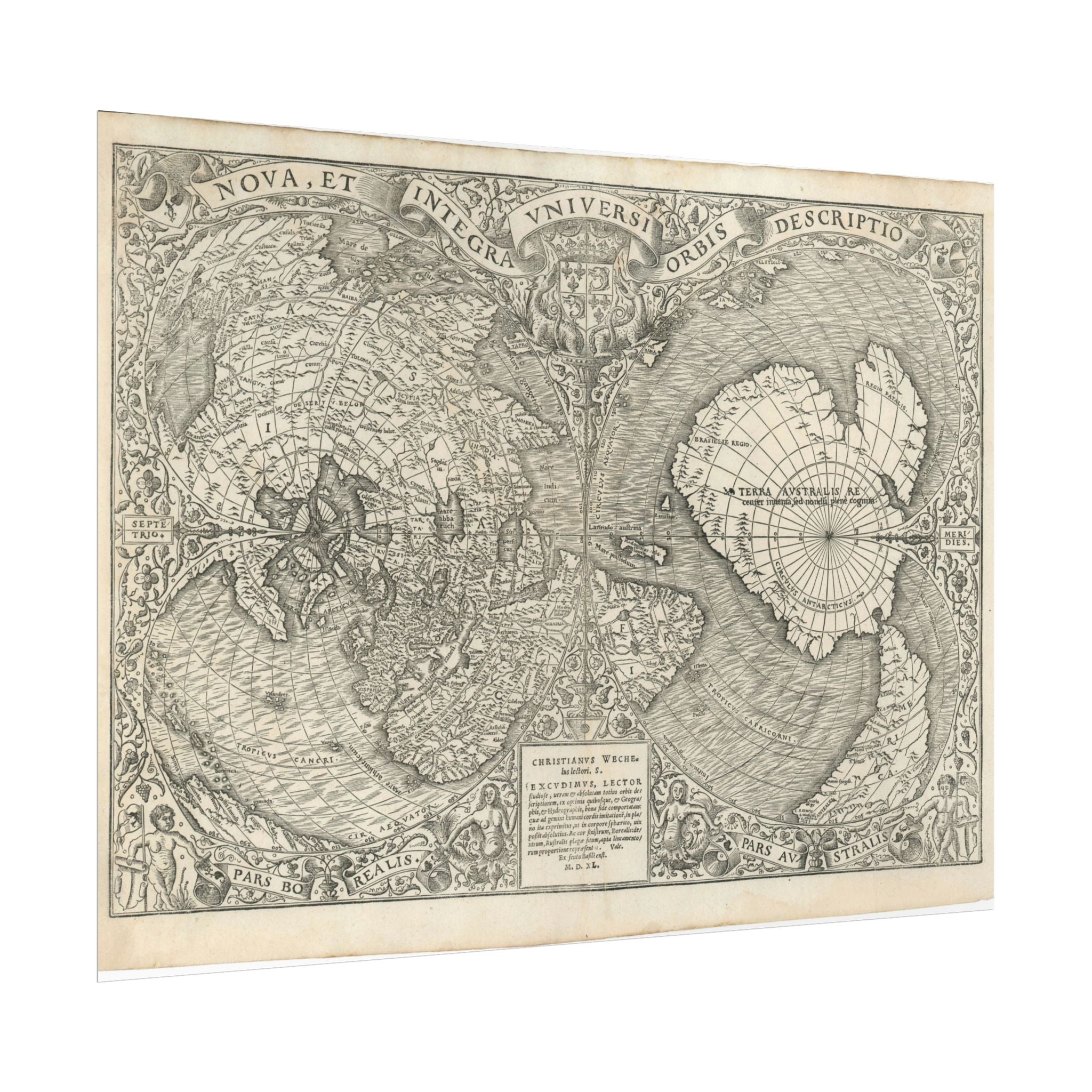 World Atlas Historic Map (c. 1540) Rolled Poster | Vintage Map Wall Art