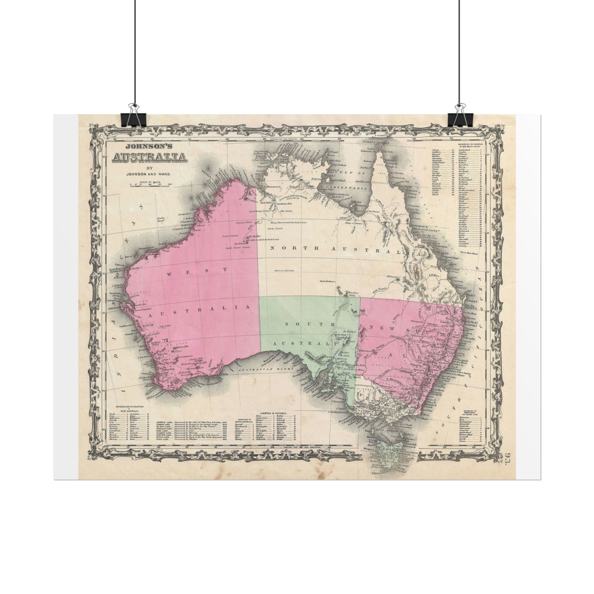 Australia Historic Map (c. 1862) Rolled Poster | Vintage Map Wall Art