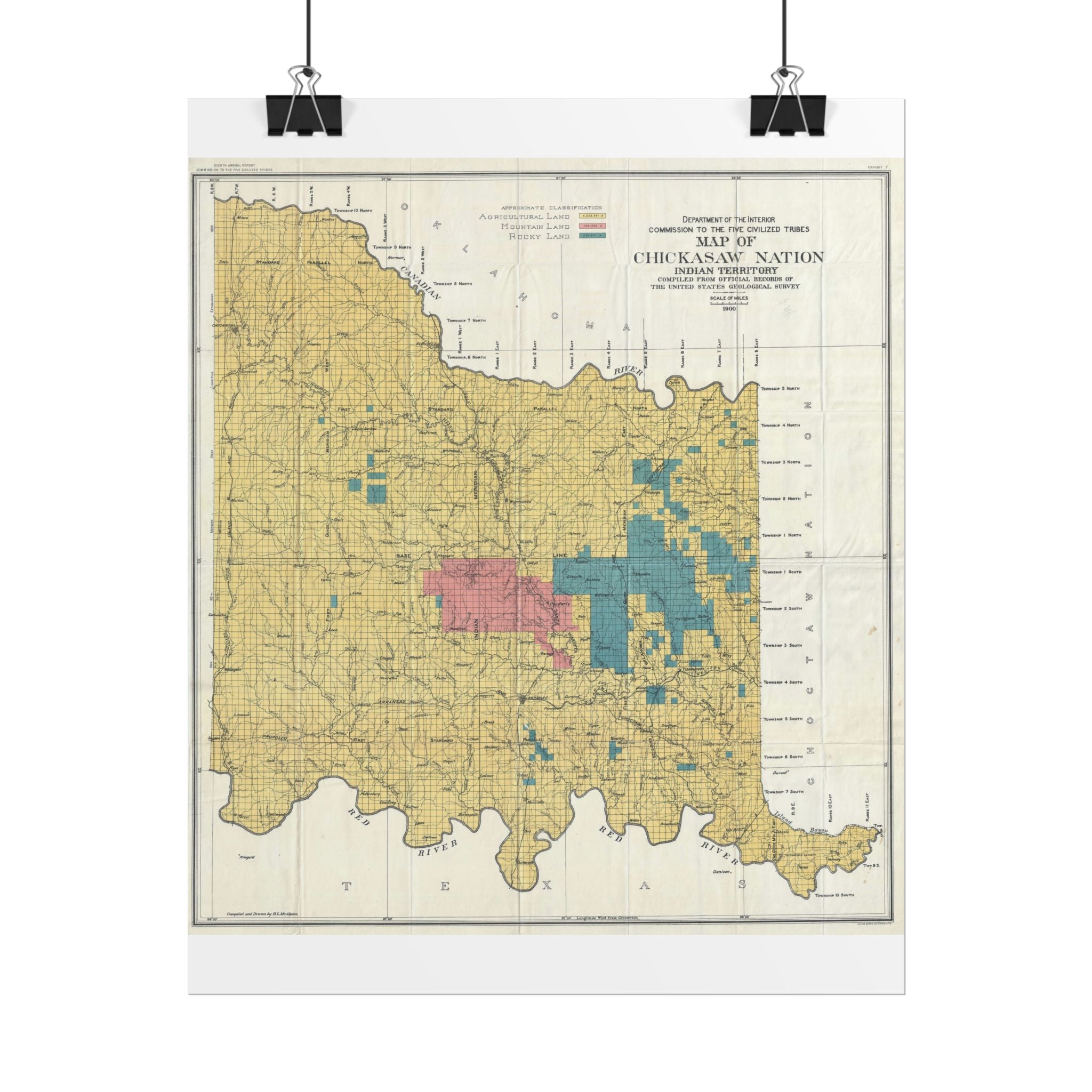 Chickasaw Nation, Oklahoma (c. 1900) Historic Map Rolled Poster | Vintage Map Wall Art