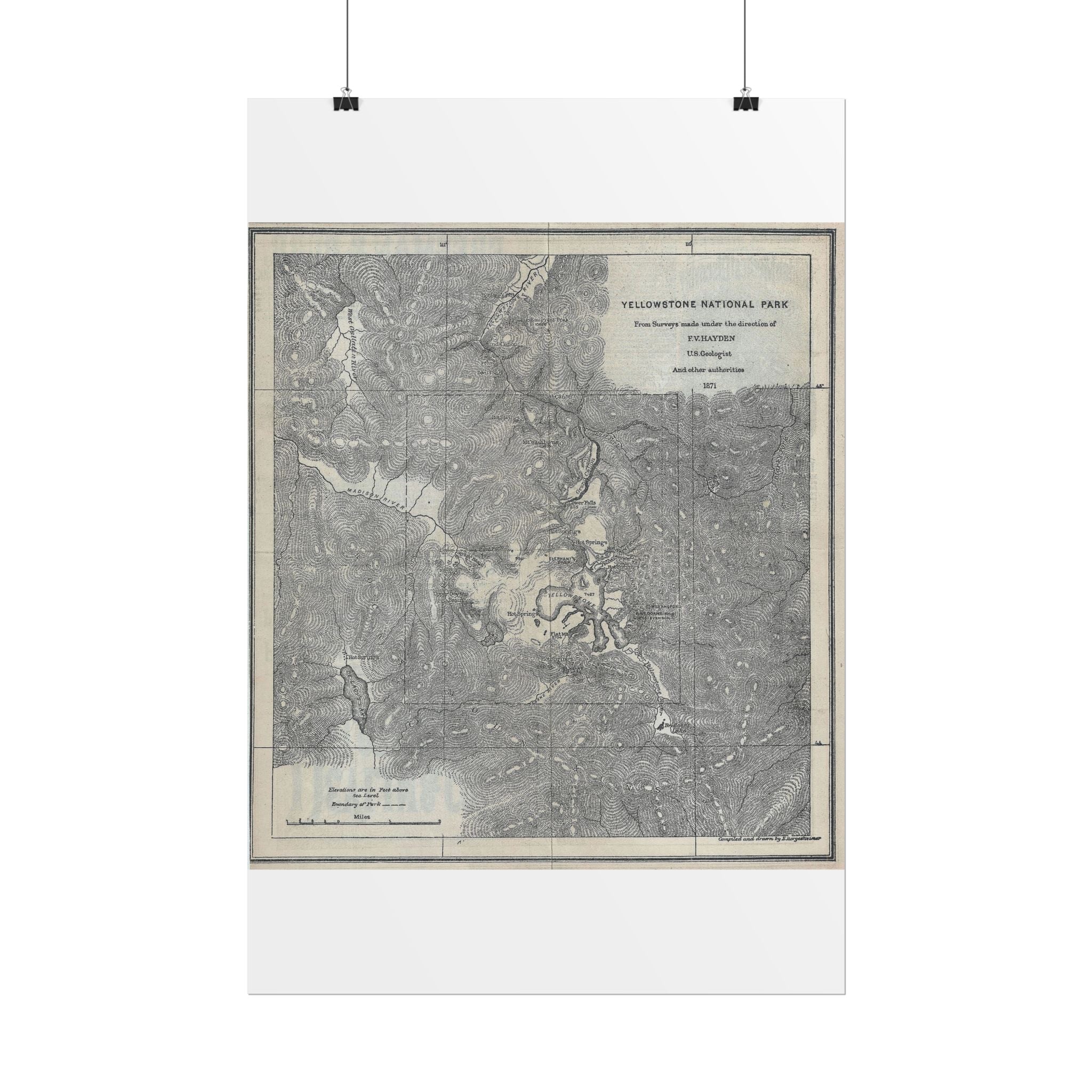 Yellowstone Geologic Survey (c. 1871) Historic Map Rolled Poster | Antique Map Wall Art
