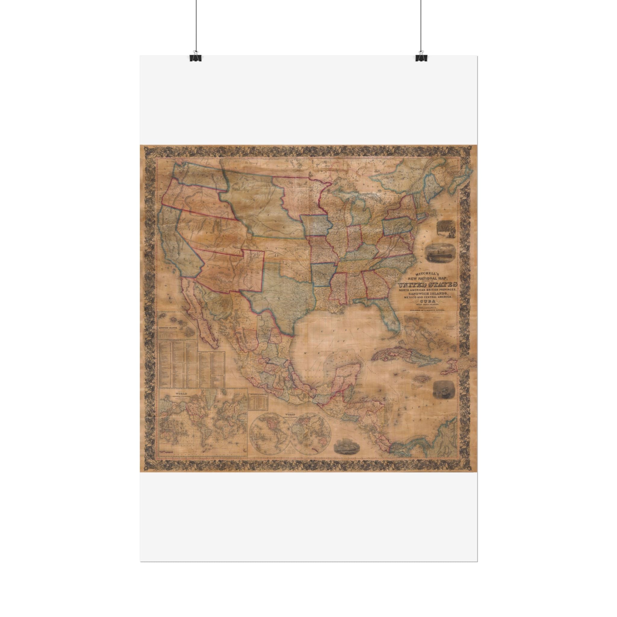 North America Antique Map of (c. 1856) Rolled Poster | Old Map Wall Art