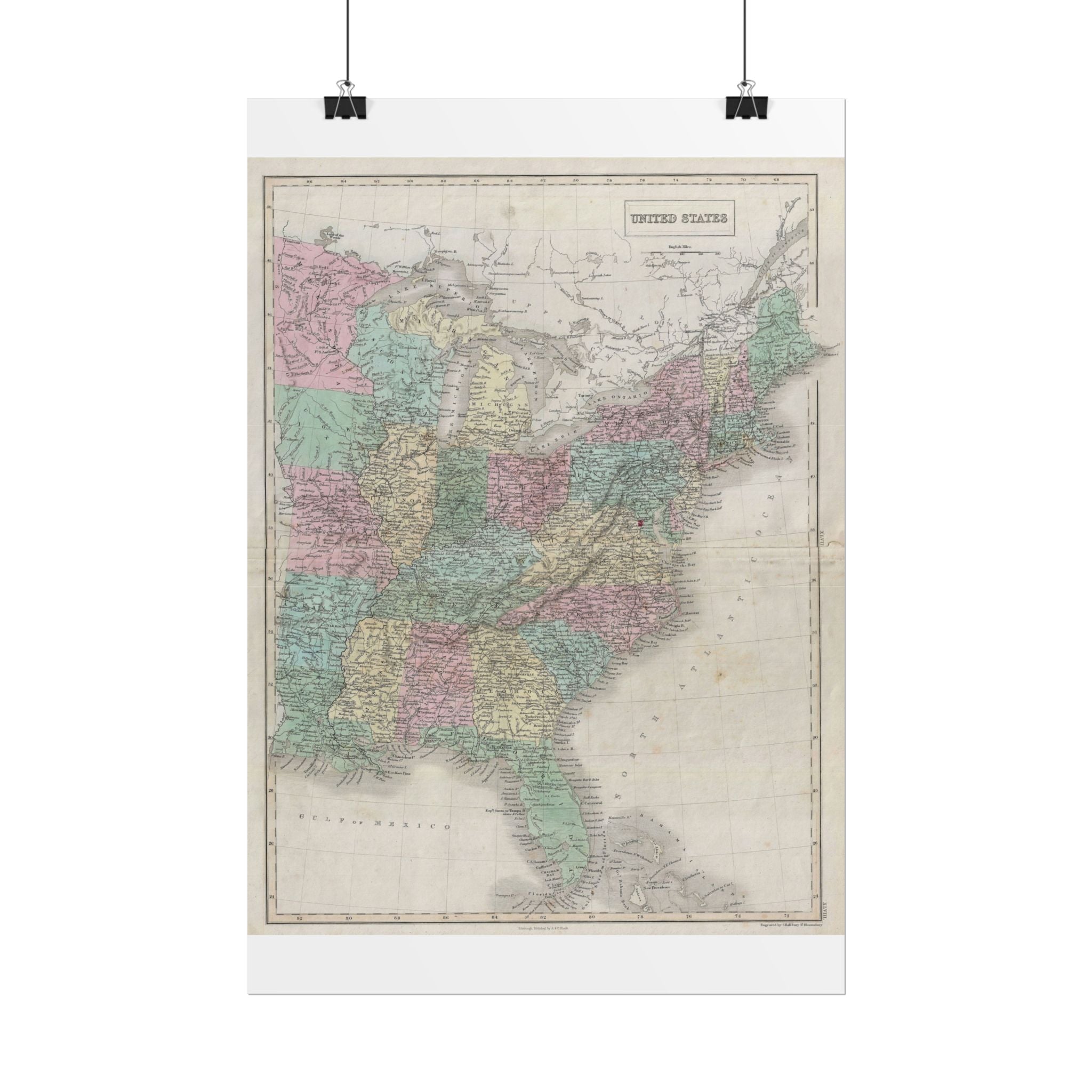 United States of America Historic Map (c. 1851) Rolled Poster | Vintage Map Wall Art