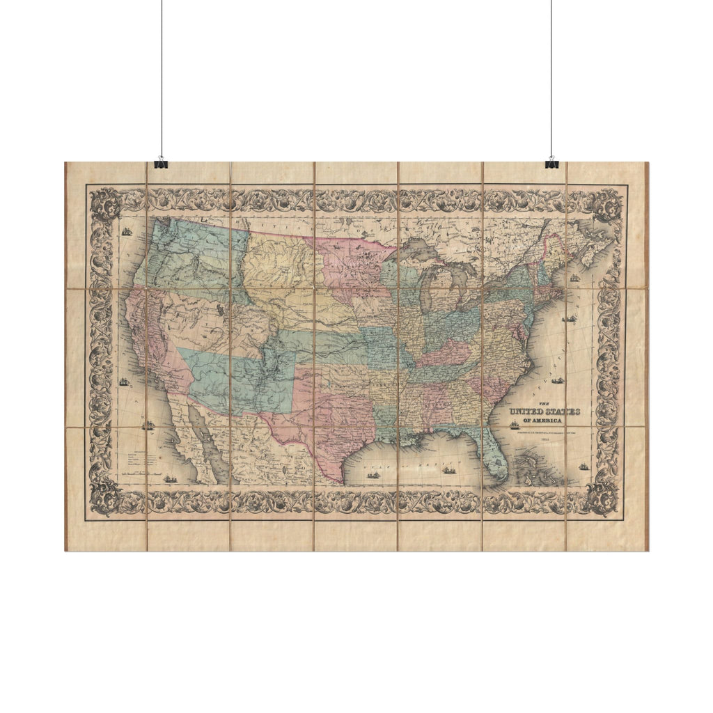 United States of America Historic Map (c. 1855) Rolled Poster | Vintage Map Wall Art