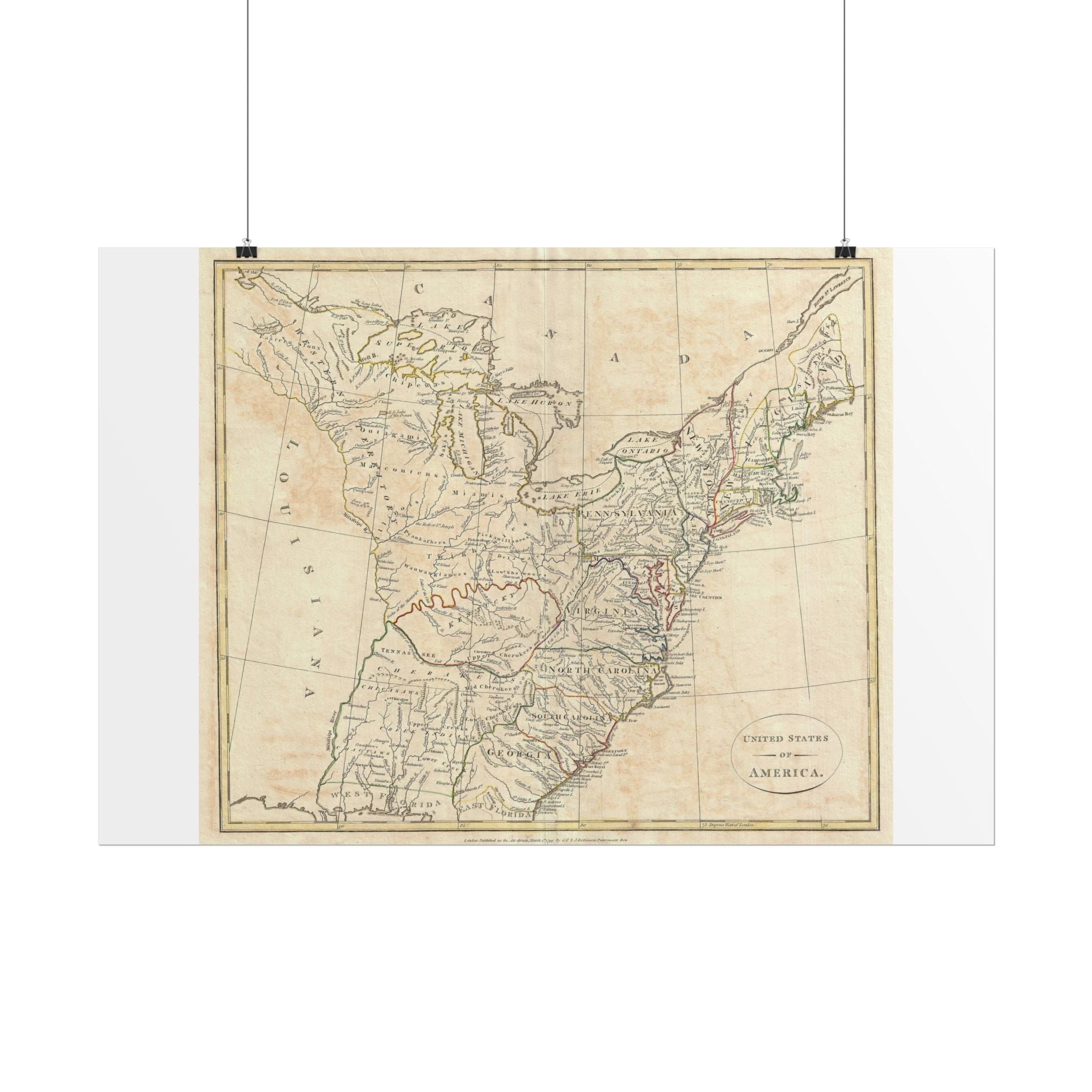 United States of America Historic Map (c. 1799) Rolled Poster | Vintage Map Wall Art