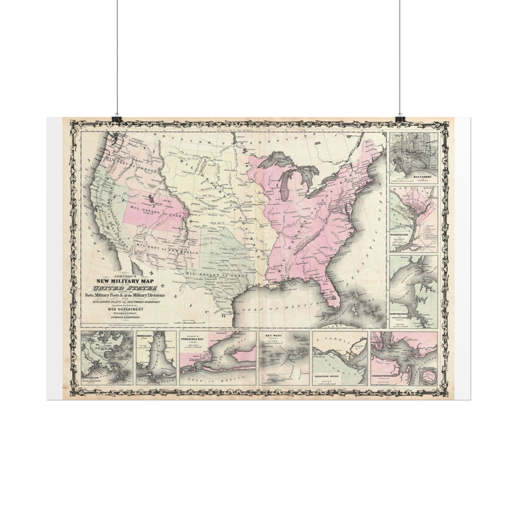 United States of America Historic Military Map (c. 1861) Rolled Poster | Vintage Map Wall Art