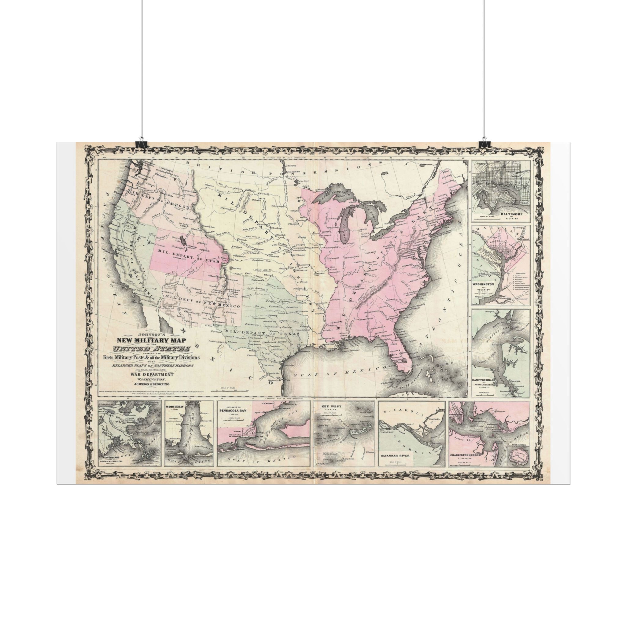 United States of America Historic Military Map (c. 1861) Rolled Poster | Vintage Map Wall Art