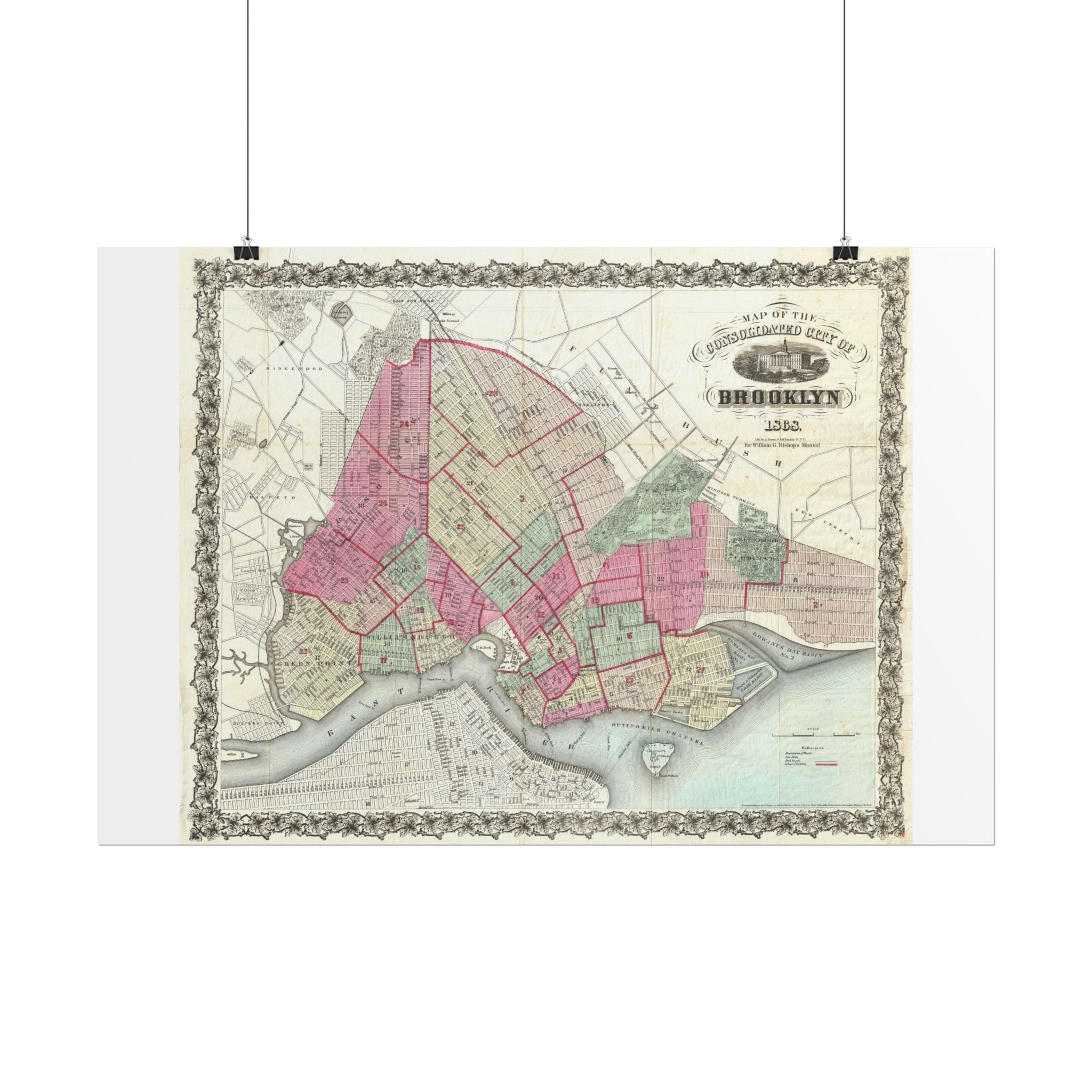 Brooklyn, New York Historic Map (c. 1868) Rolled Poster | Antique City Map Wall Art