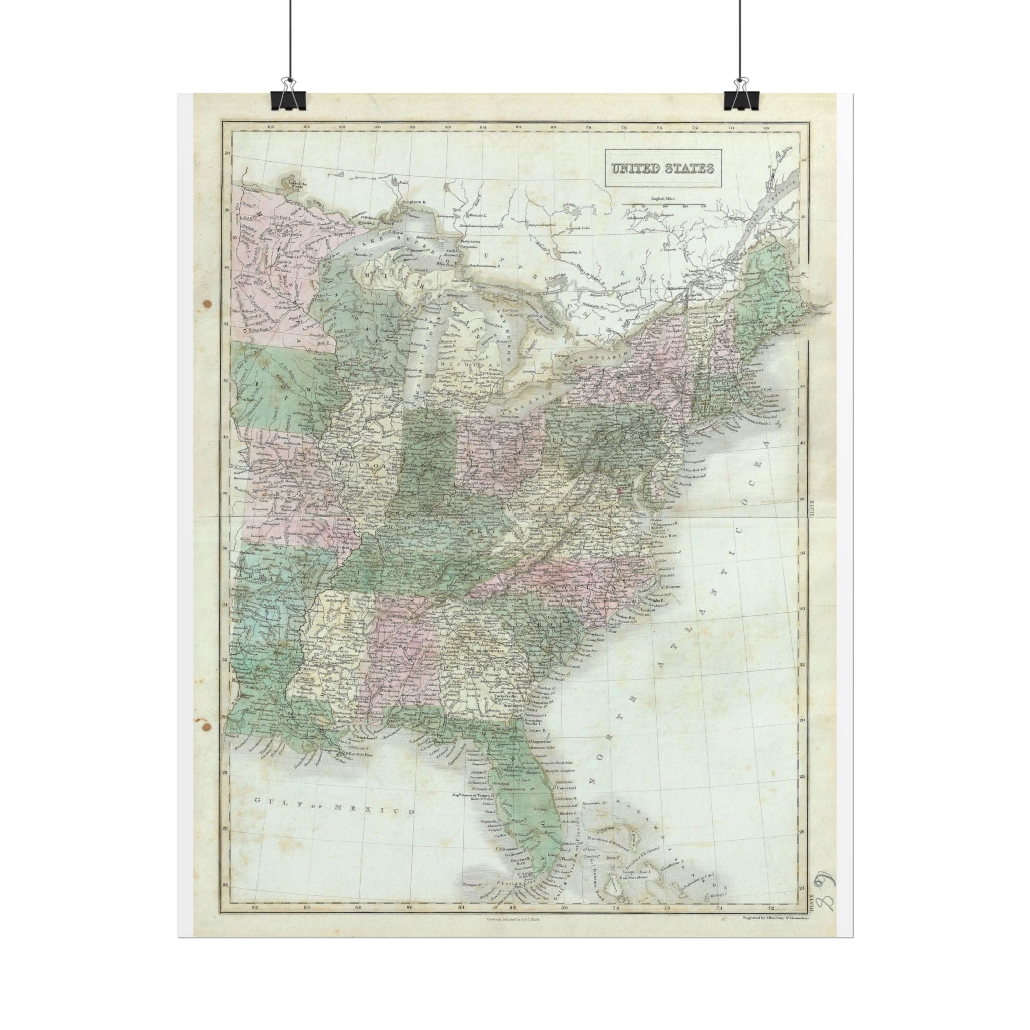 United States of America Historic Map (c. 1851) Rolled Poster | Vintage Map Wall Art