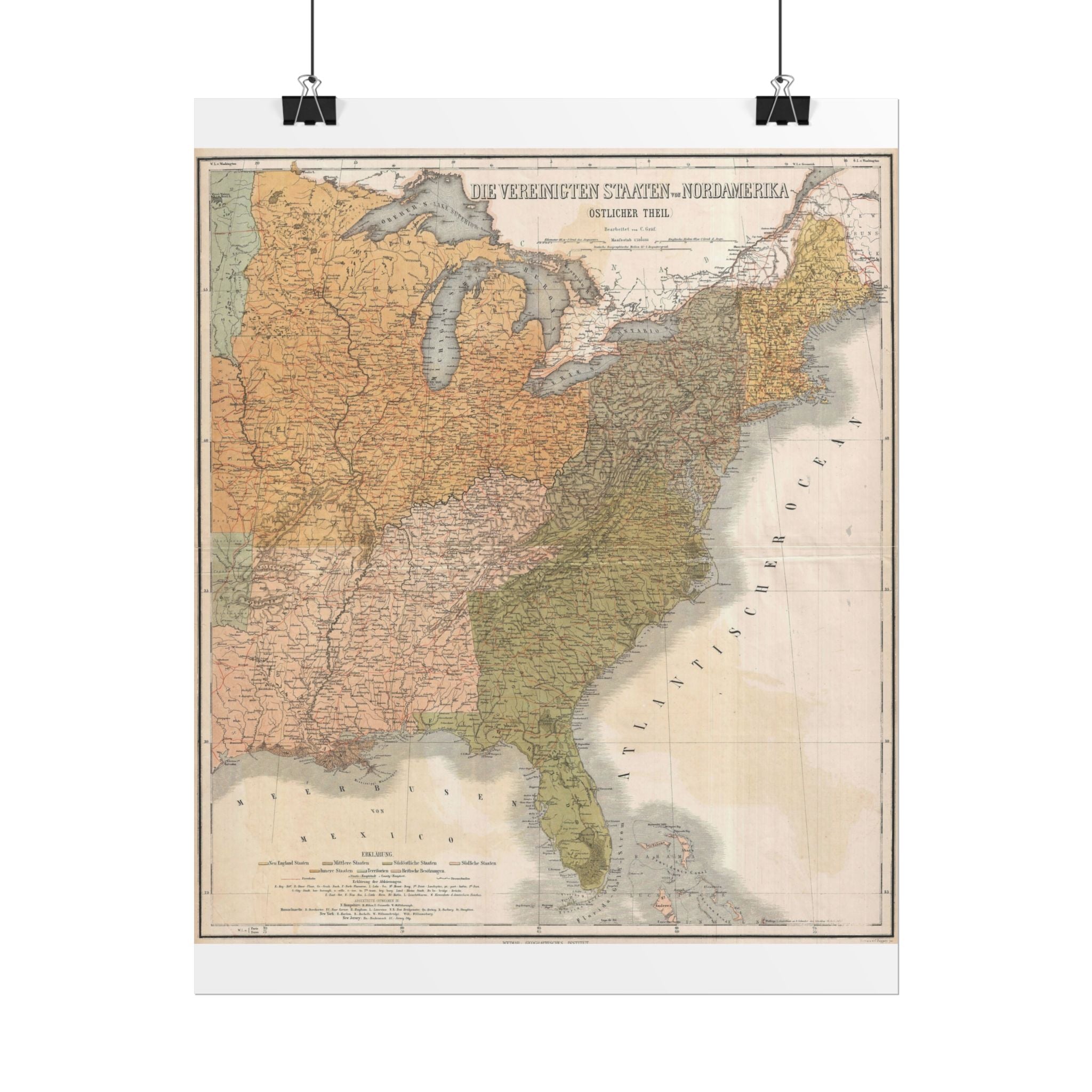 United States of America Historic Map (c. 1886) Rolled Poster | Vintage Map Wall Art