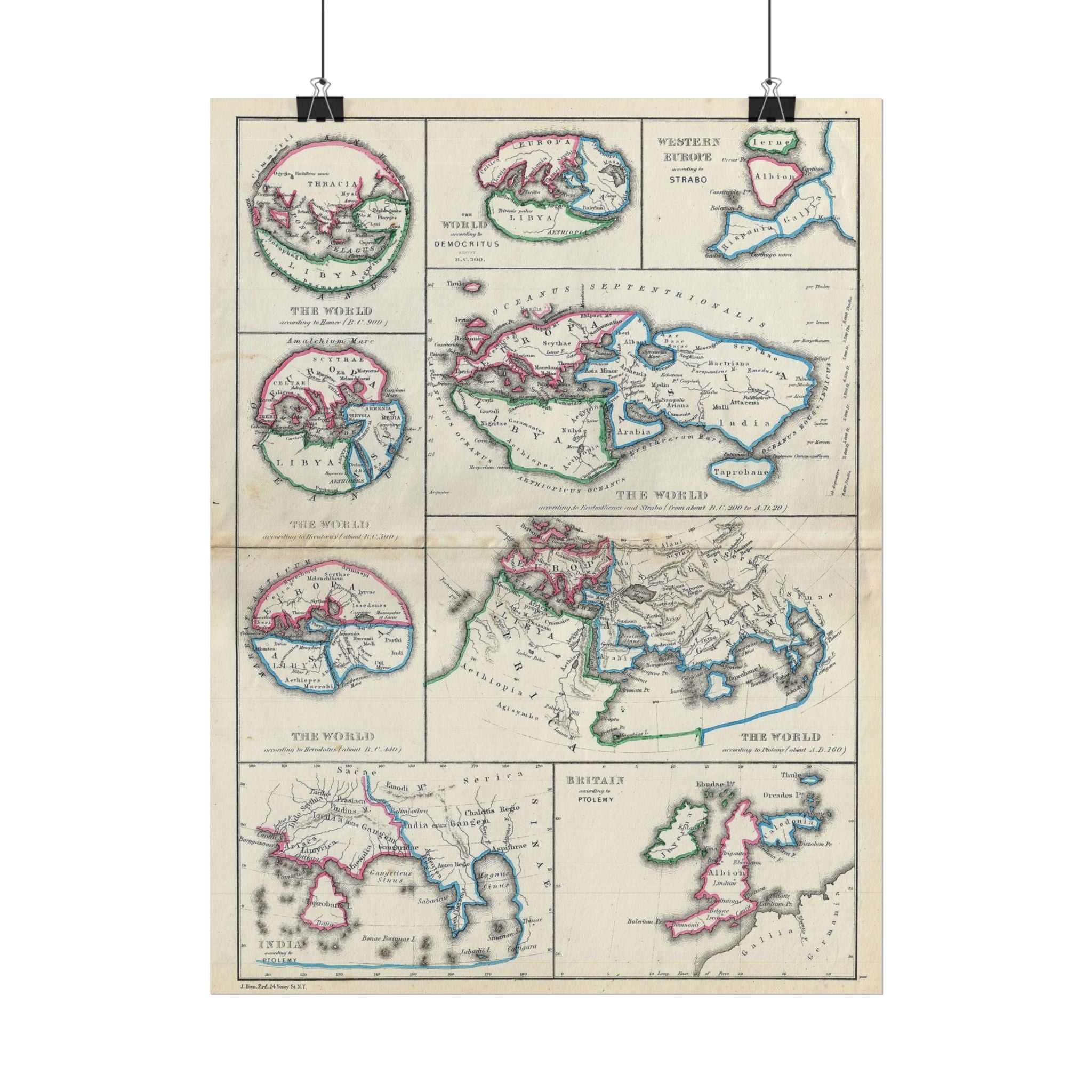 The Ancient World according to Homer, Ptolomy, Democritus, et al. Historic Map (c. 1867) Rolled Poster | Antique Map Wall Art