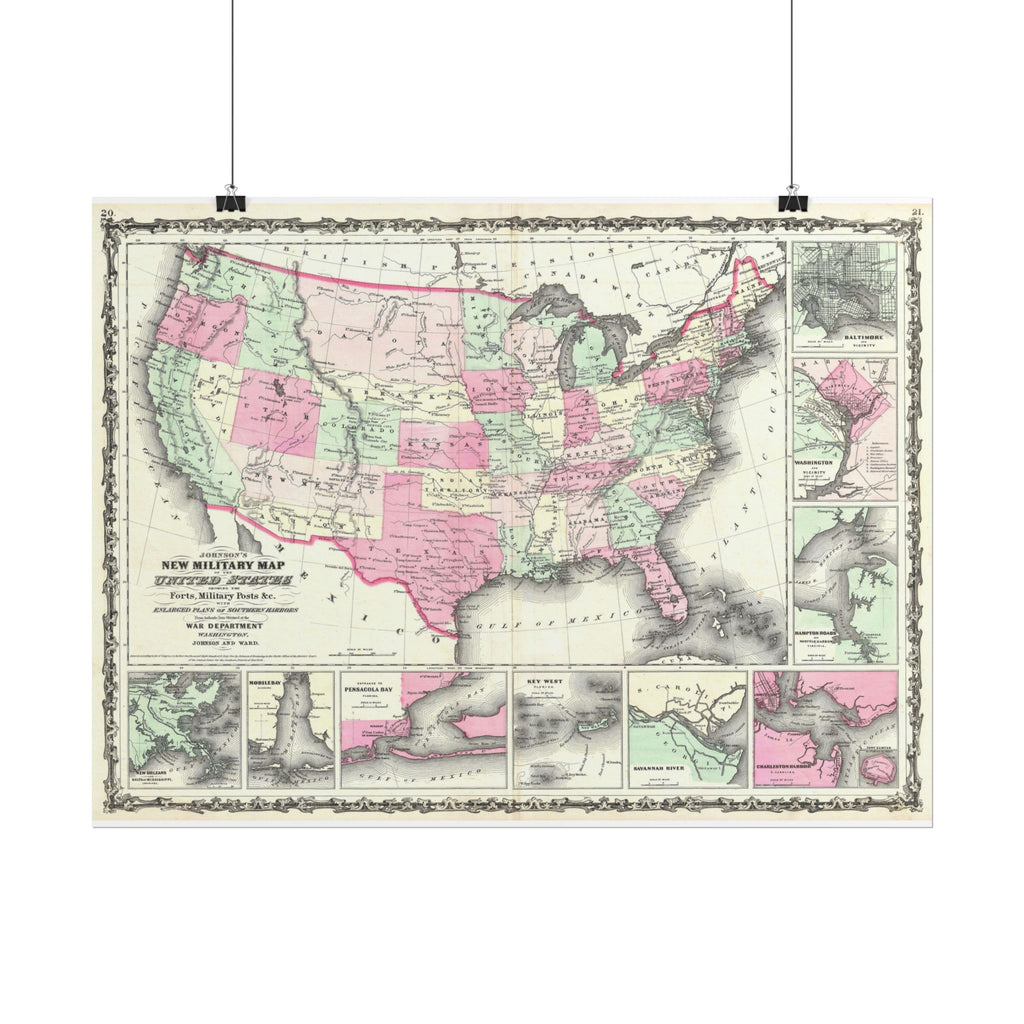United States of America Historic Military Map (c. 1863) Rolled Poster | Vintage Map Wall Art