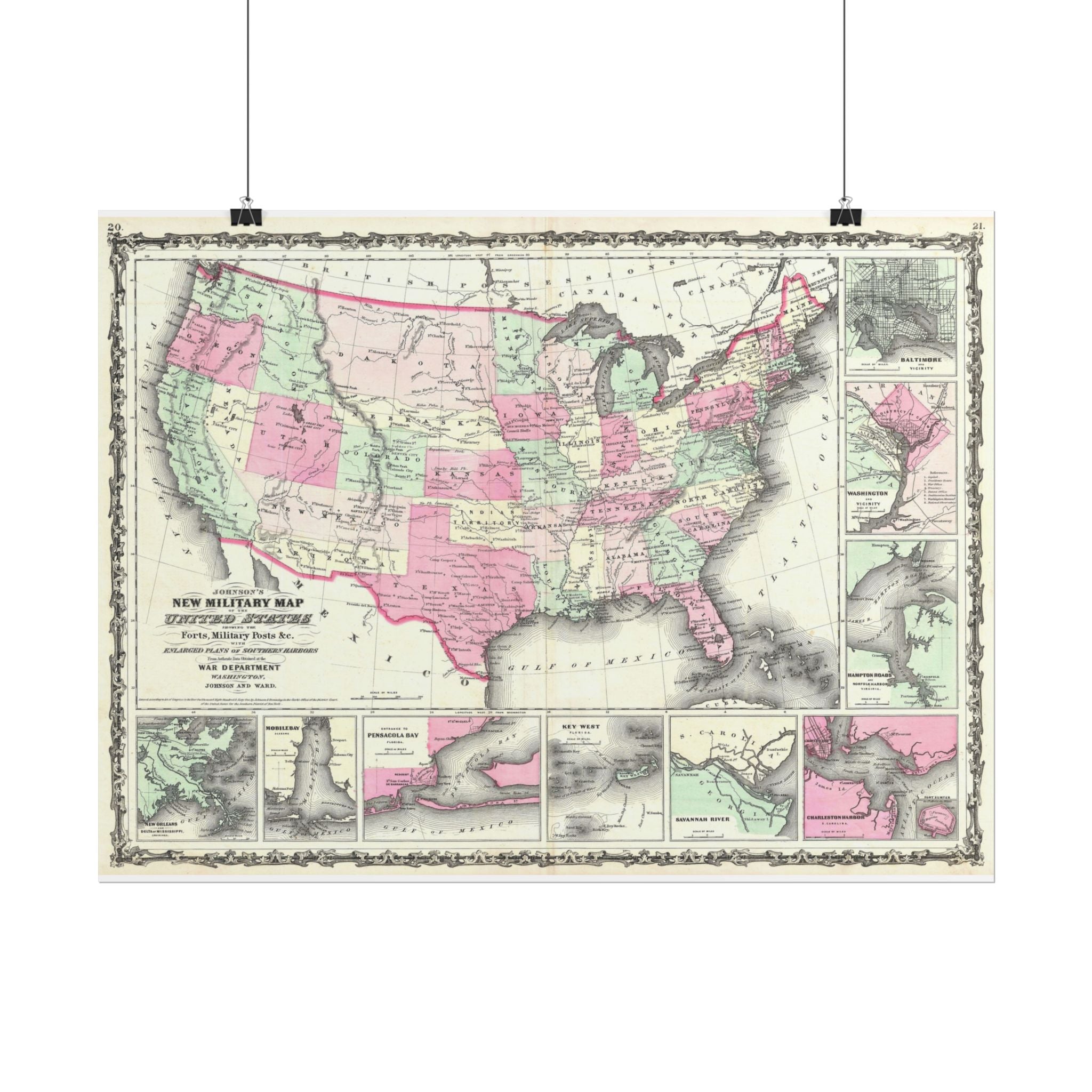 United States of America Historic Military Map (c. 1863) Rolled Poster | Vintage Map Wall Art