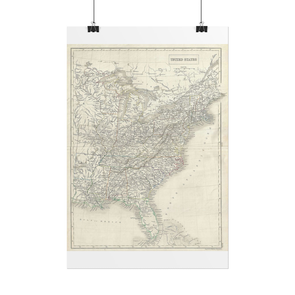 United States of America Historic Map (c. 1844) Rolled Poster | Vintage Map Wall Art