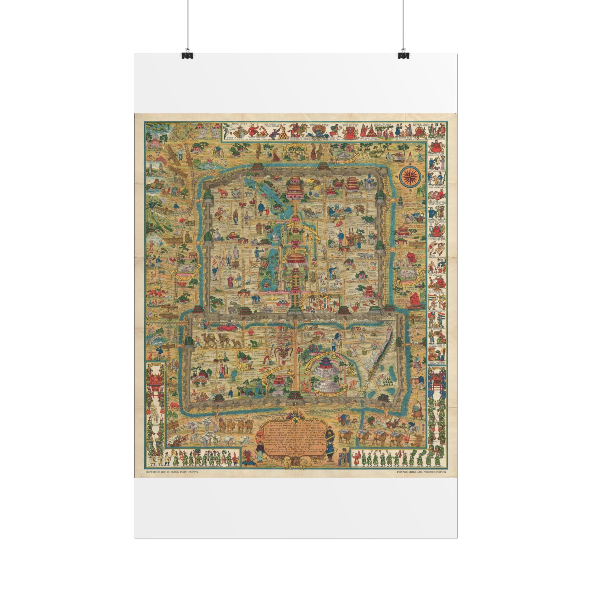 Beijing, China Historic City Map (c. 1936) Rolled Poster | Vintage Map Wall Art