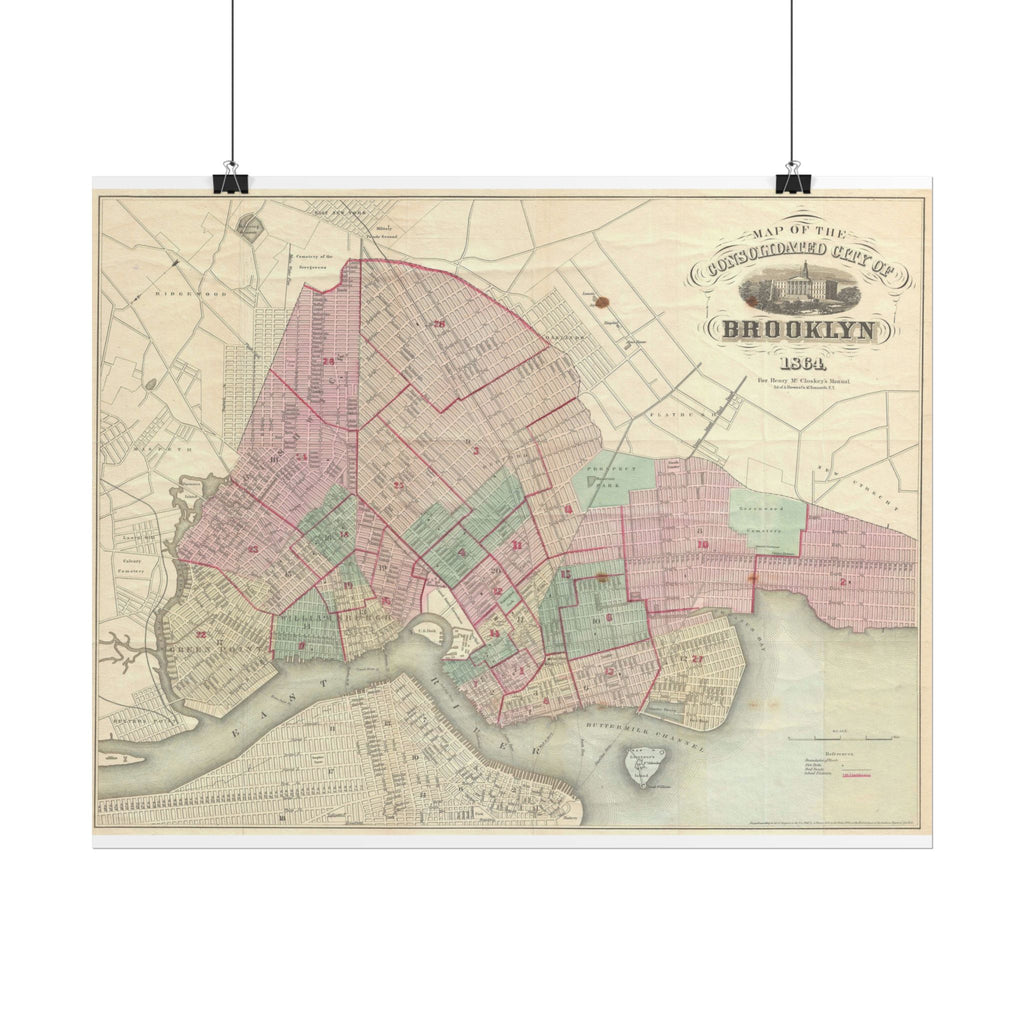 Brooklyn, New York Historic Map (c. 1864) Rolled Poster | Antique City Map Wall Art