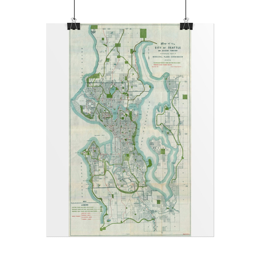 Seattle, Washington (c. 1911) Historic City Map Rolled Poster | Vintage Map Wall Art