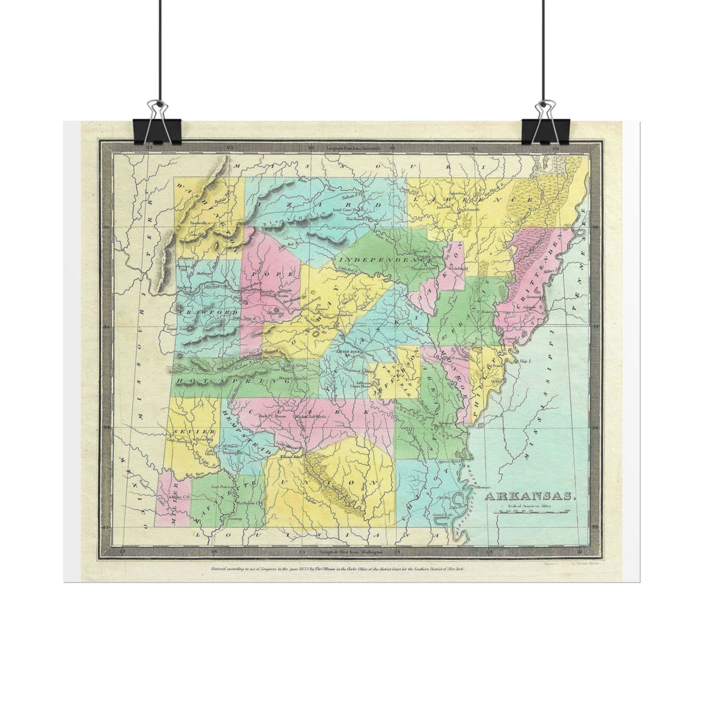 Arkansas Historic Map (c. 1852) Rolled Poster | Antique State Map Wall Art